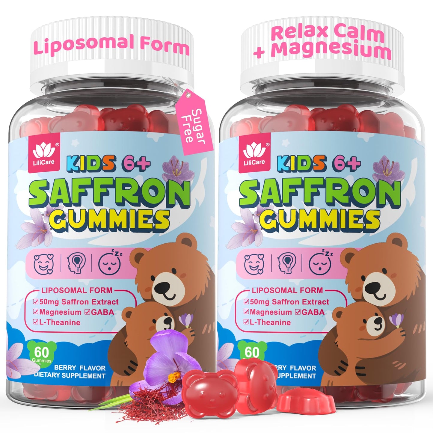 LILICARE Saffron Magnesium Glycinate Gummies for Kids, 120 Gummies