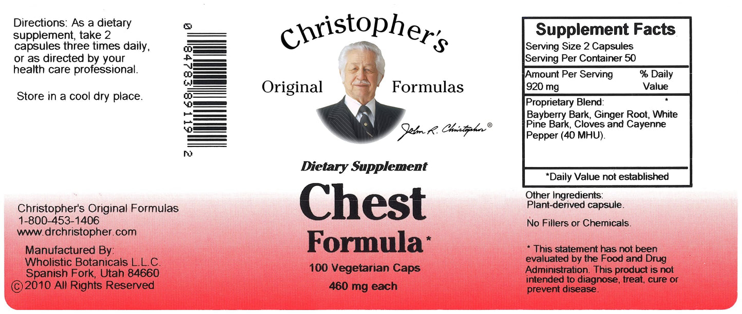 Christopher's Original Formulas Chest Formula Whole-Herb Immune Support for Cold & Flu Seasons 460 mg Powder 100 count