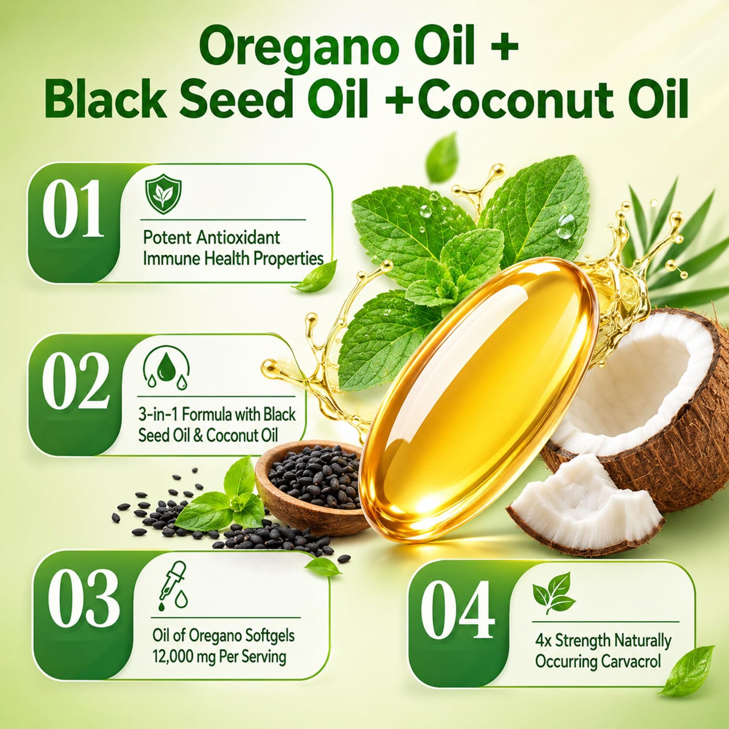 LMADFLY 40:1 Oil of Oregano Softgels with Black Seed Oil & Coconut Oil, 300 Count