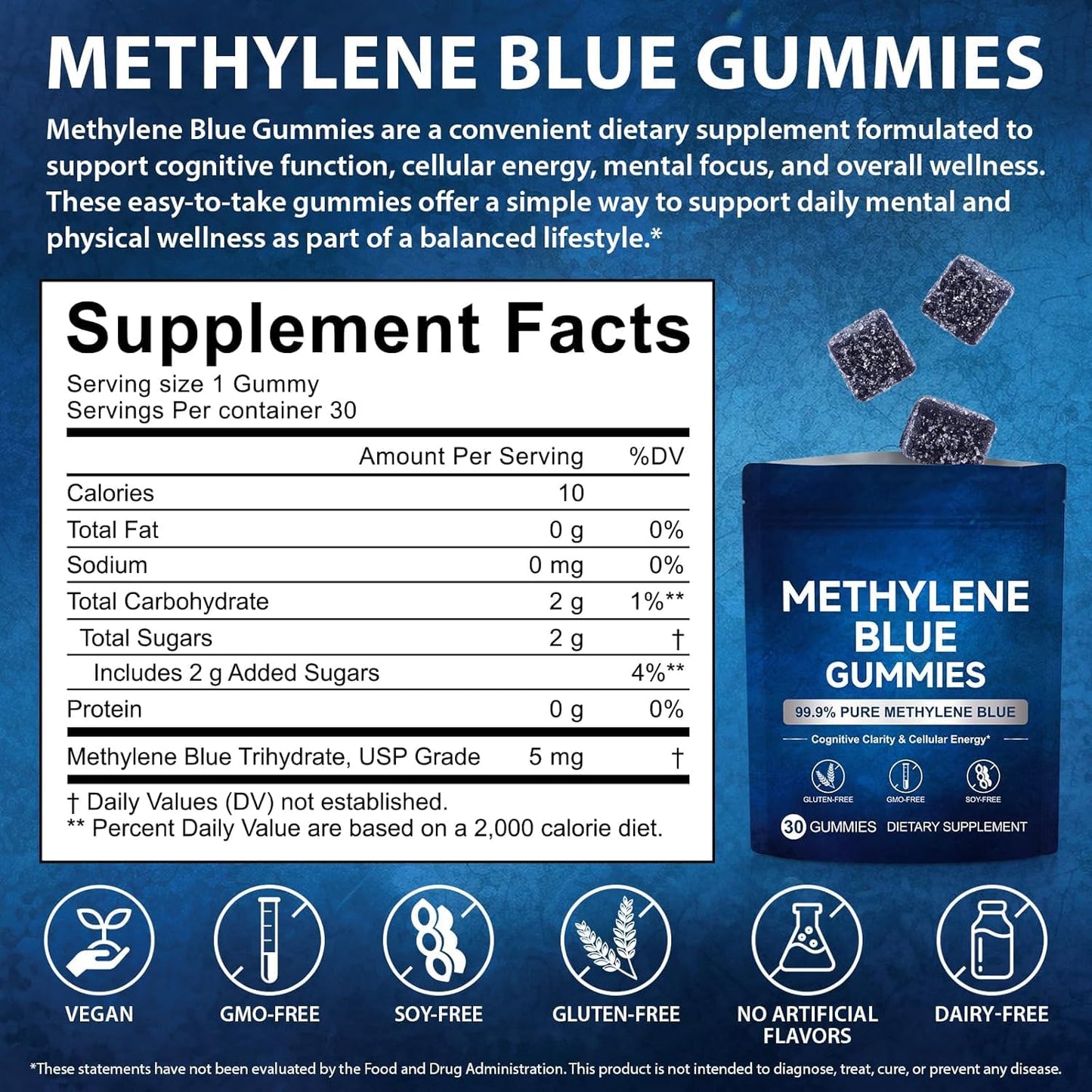 HJFRONGF Methylene Blue Gummies, 30 Count