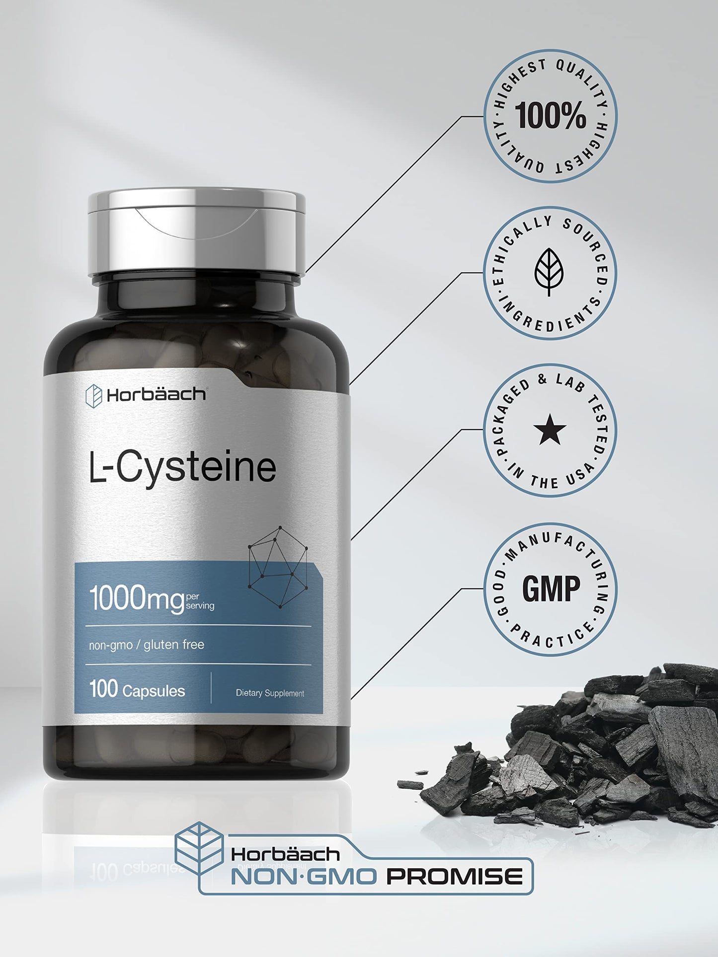 Horbäach L-Cysteine 1000mg Capsule, 100 Count