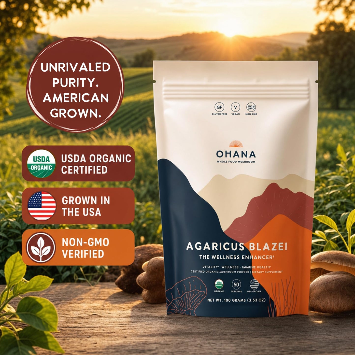 Ohana Mushrooms Agaricus Blazei Mushroom Supplement Powder 3.5274