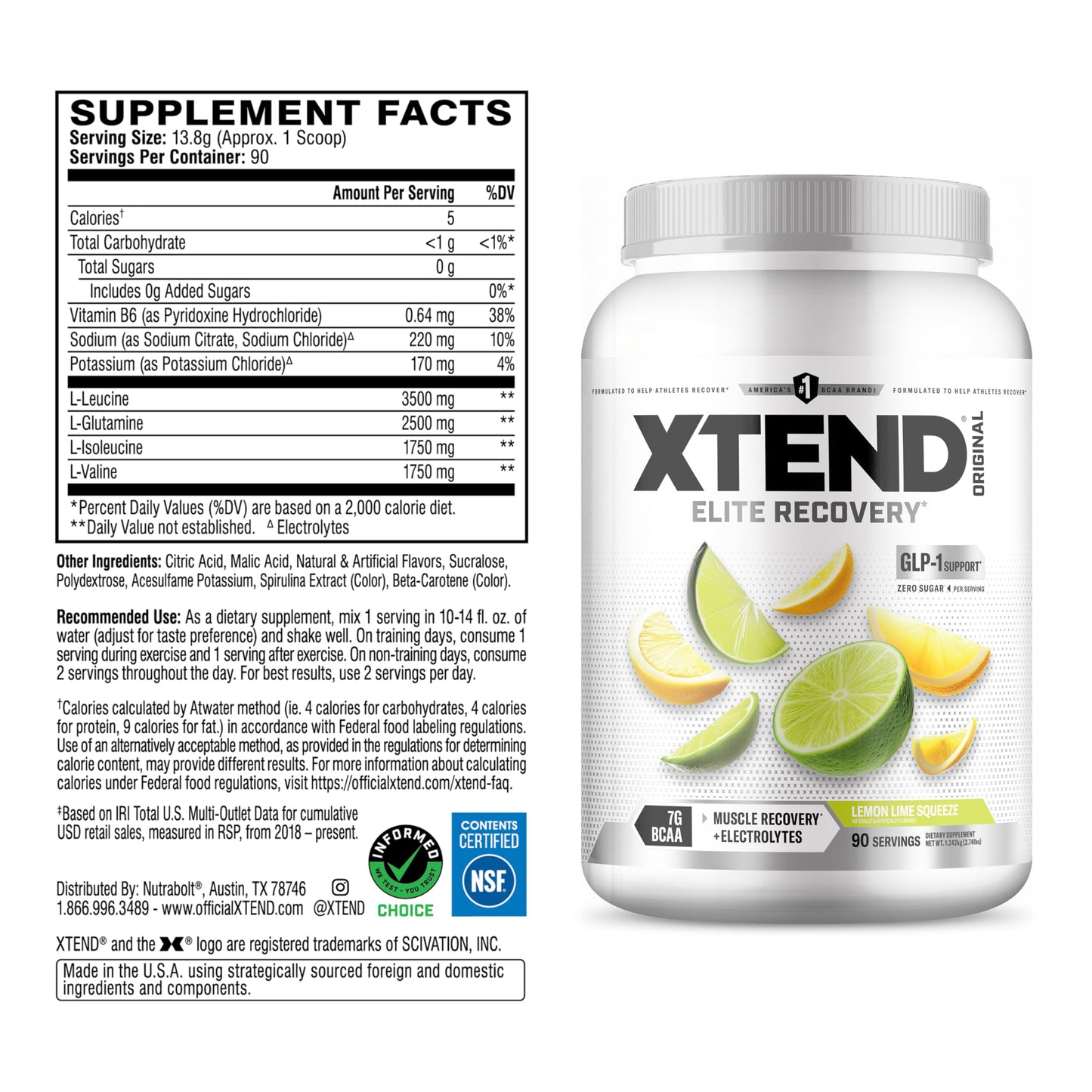Xtend Original BCAA Powder with Zero Sugar, 90 Servings