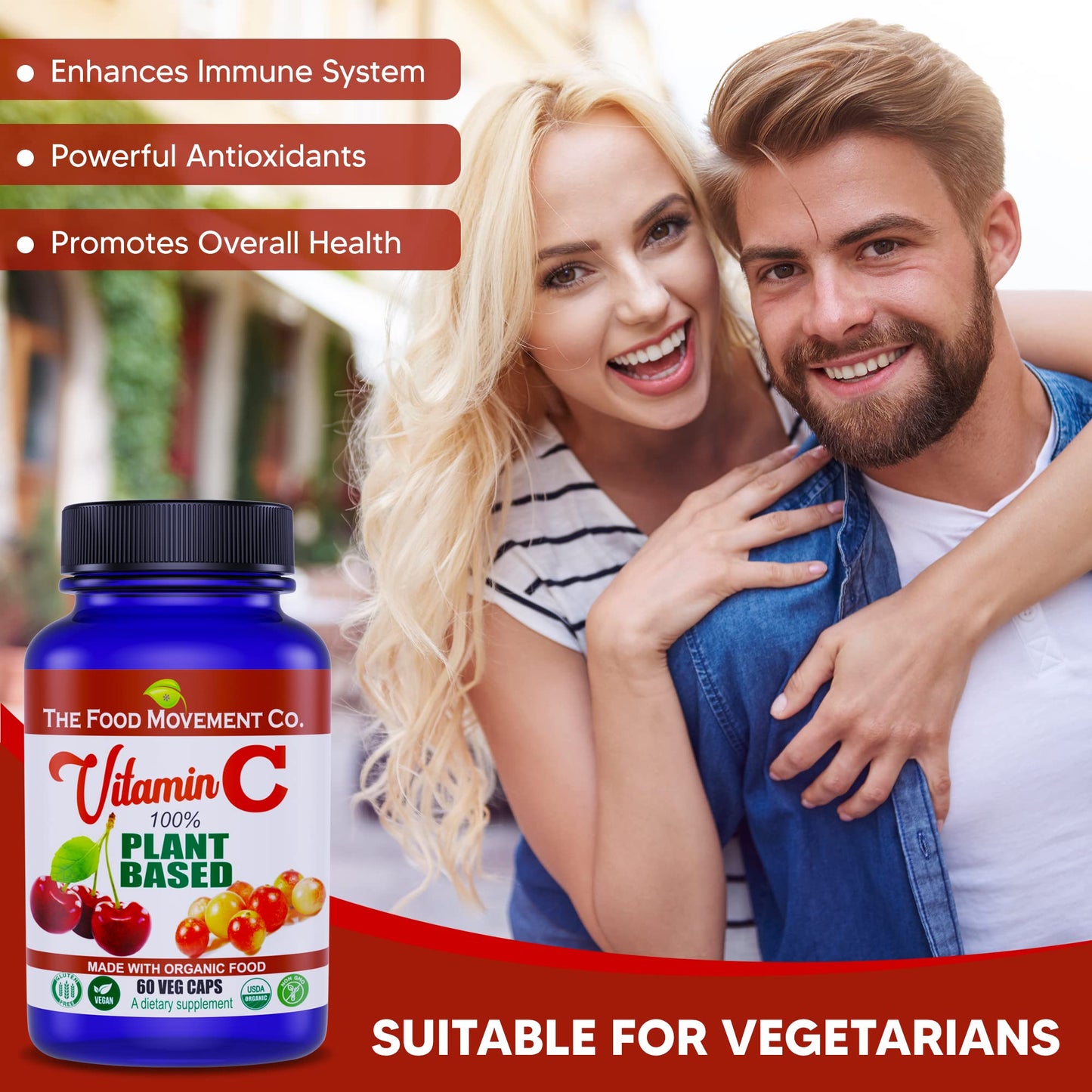 The Food Movement Co. 100% Plant-Based Vitamin C Capsules, 60 Count