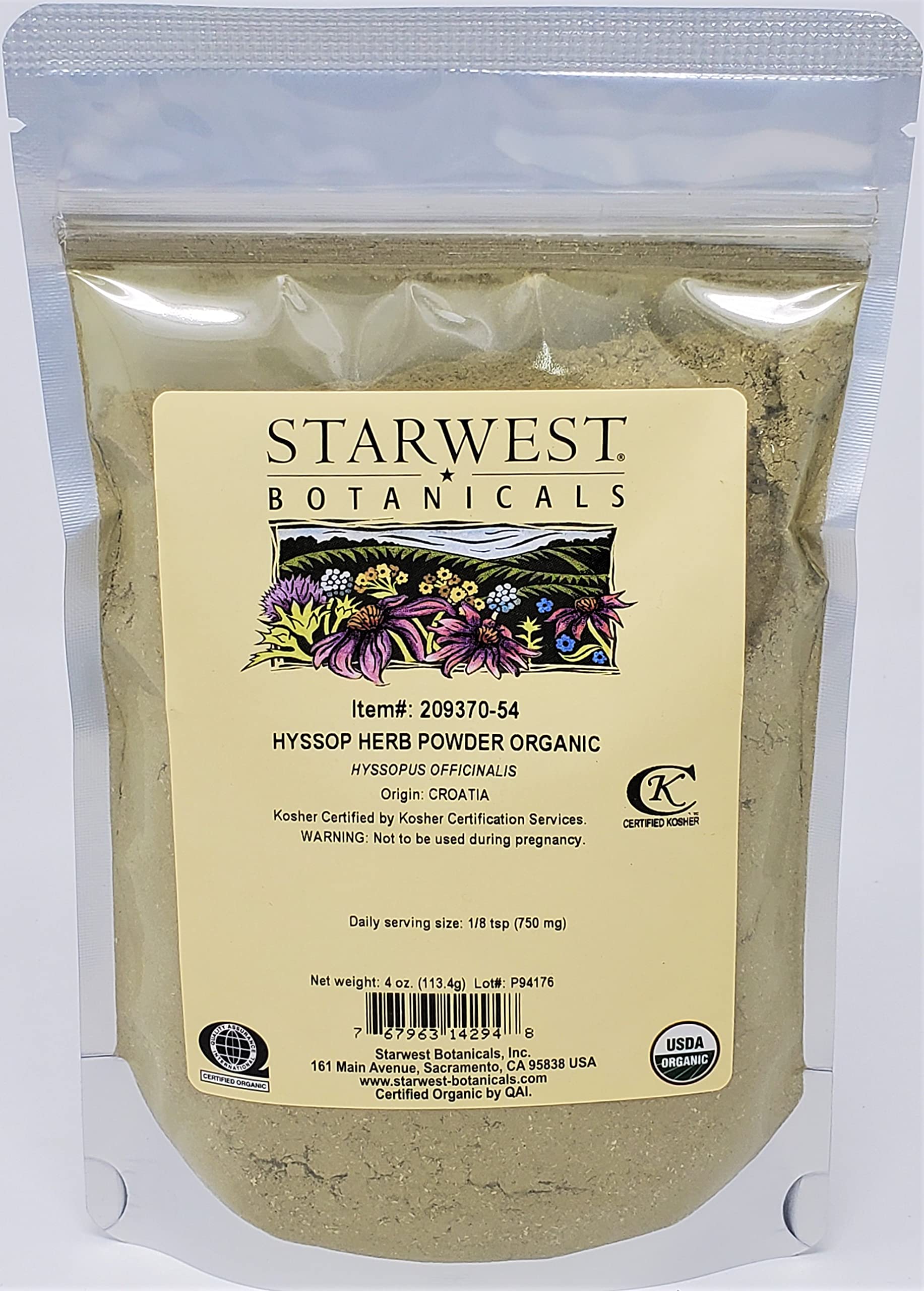 Starwest Botanicals Organic Hyssop Herb Powder, 4 Ounces