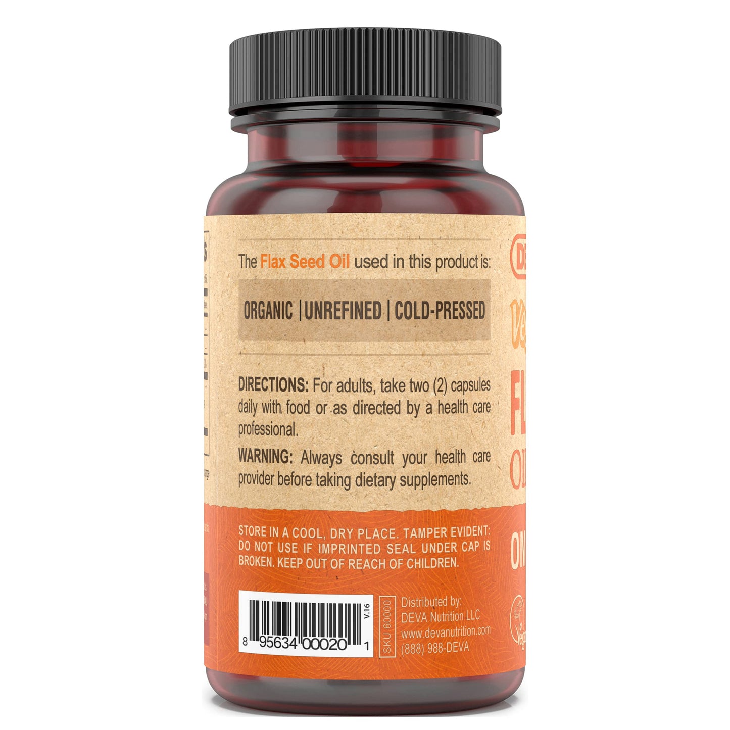 DEVA Vegan Omega-3 Flaxseed Oil Supplement Capsules 90 Count