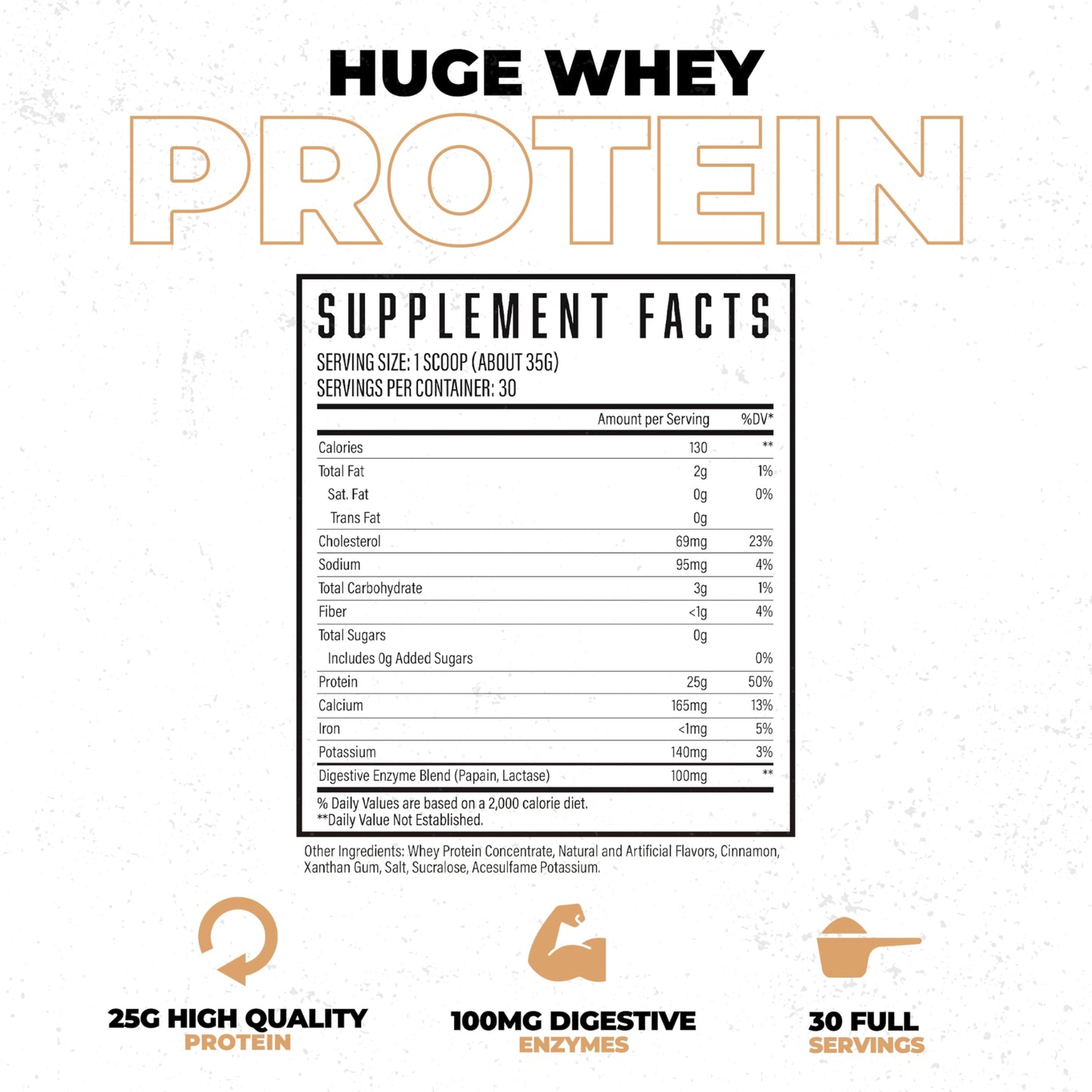 Huge Supplements Whey Protein Powder Cinnamon Bun, 30 Servings
