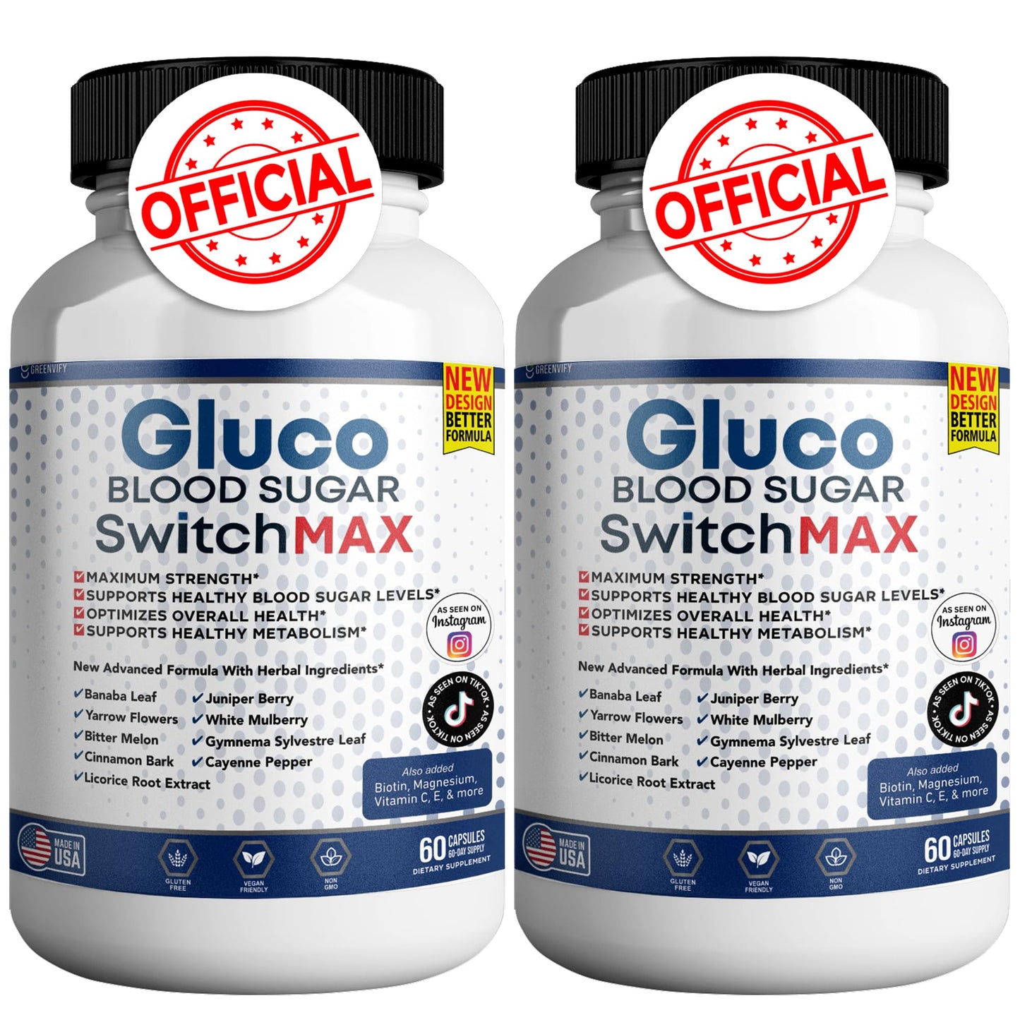 GREENVIFY Gluco Blood Sugar Switch Max All Natural Formula to Maintain Healthy Levels, Maximum Strength Daily Formula Capsules 120