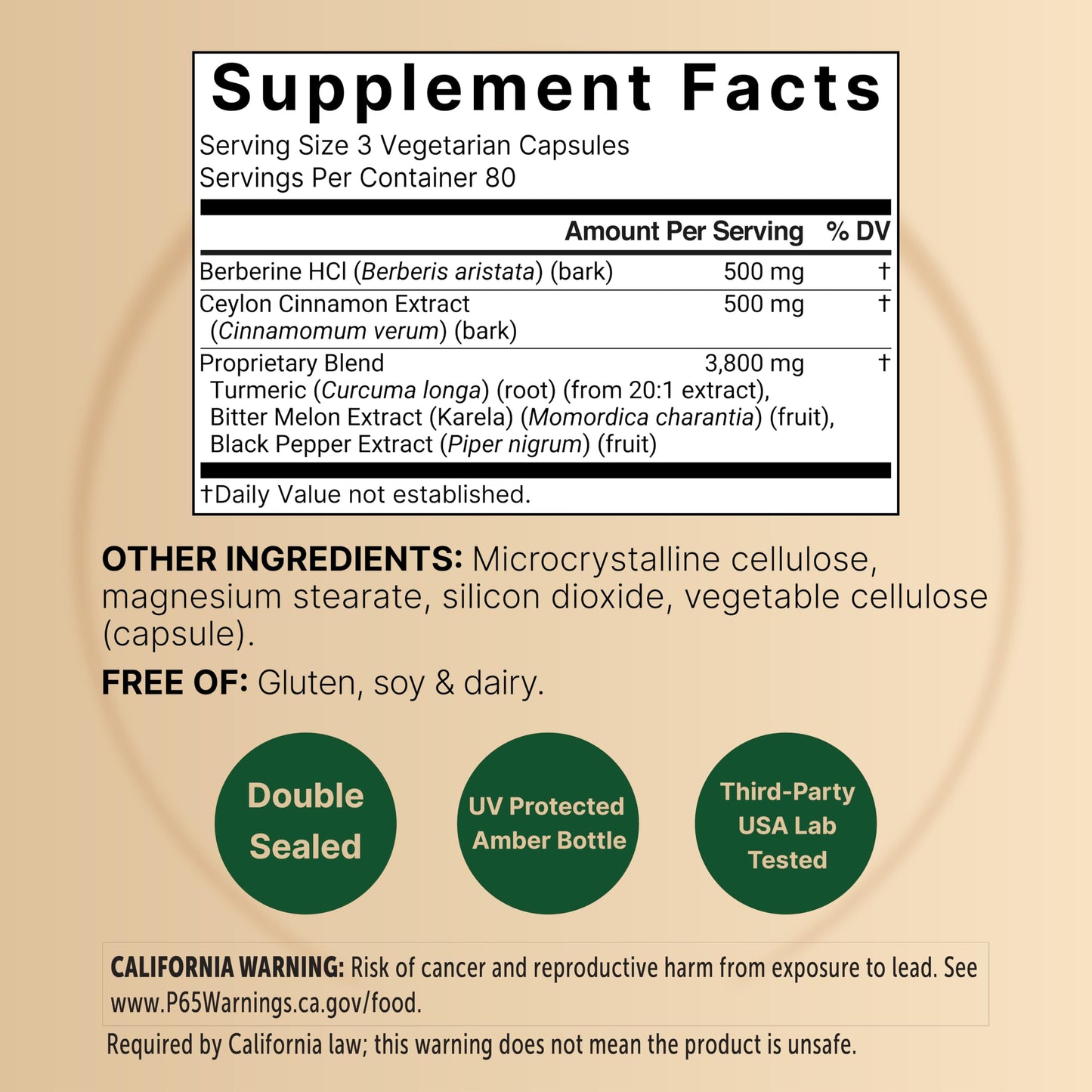 NatureBell Berberine with Ceylon Cinnamon Complex 4,800 mg Per Serving Capsules, 240