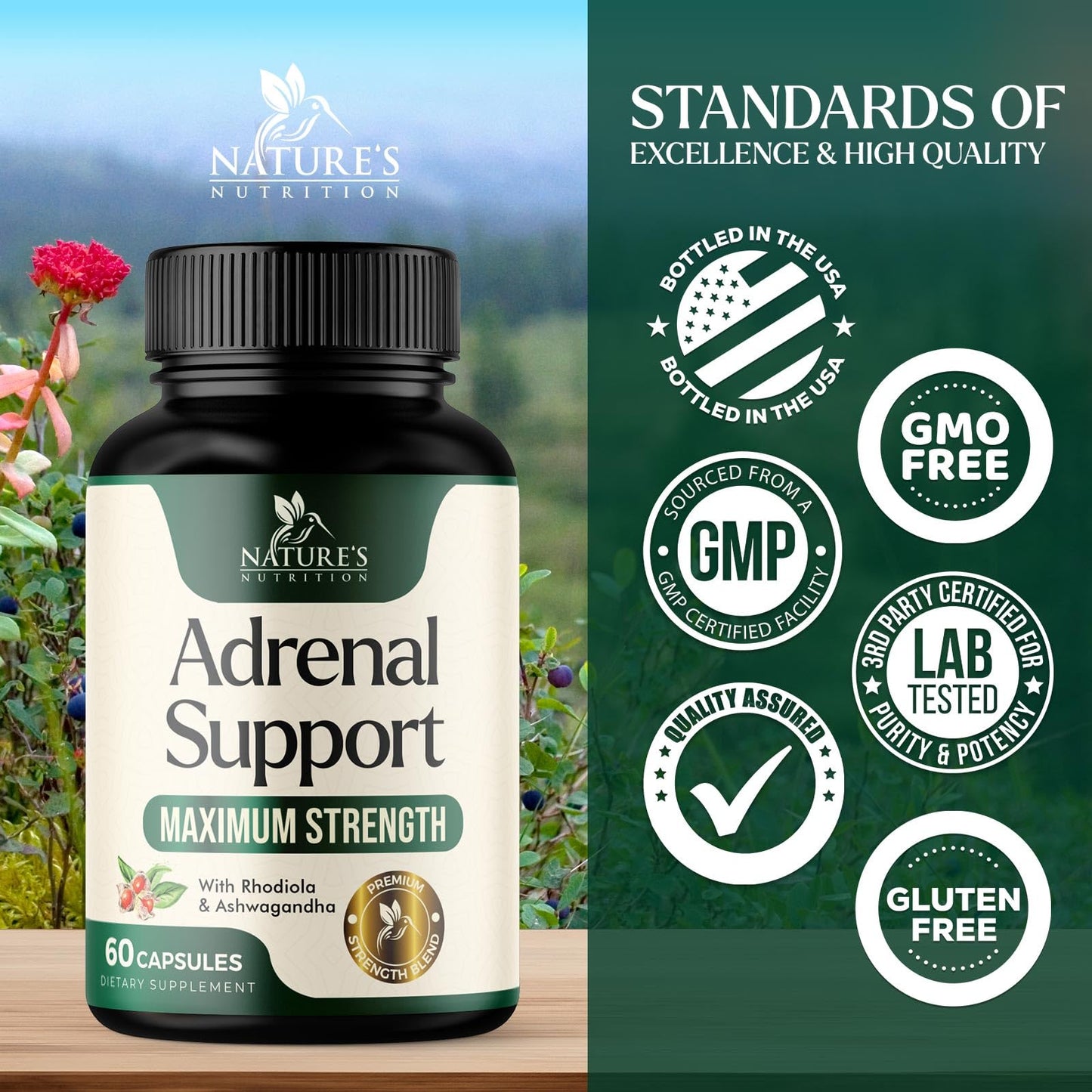 Nature's Nutrition Adrenal Support Supplements Cortex Complex Capsule, 60 Count
