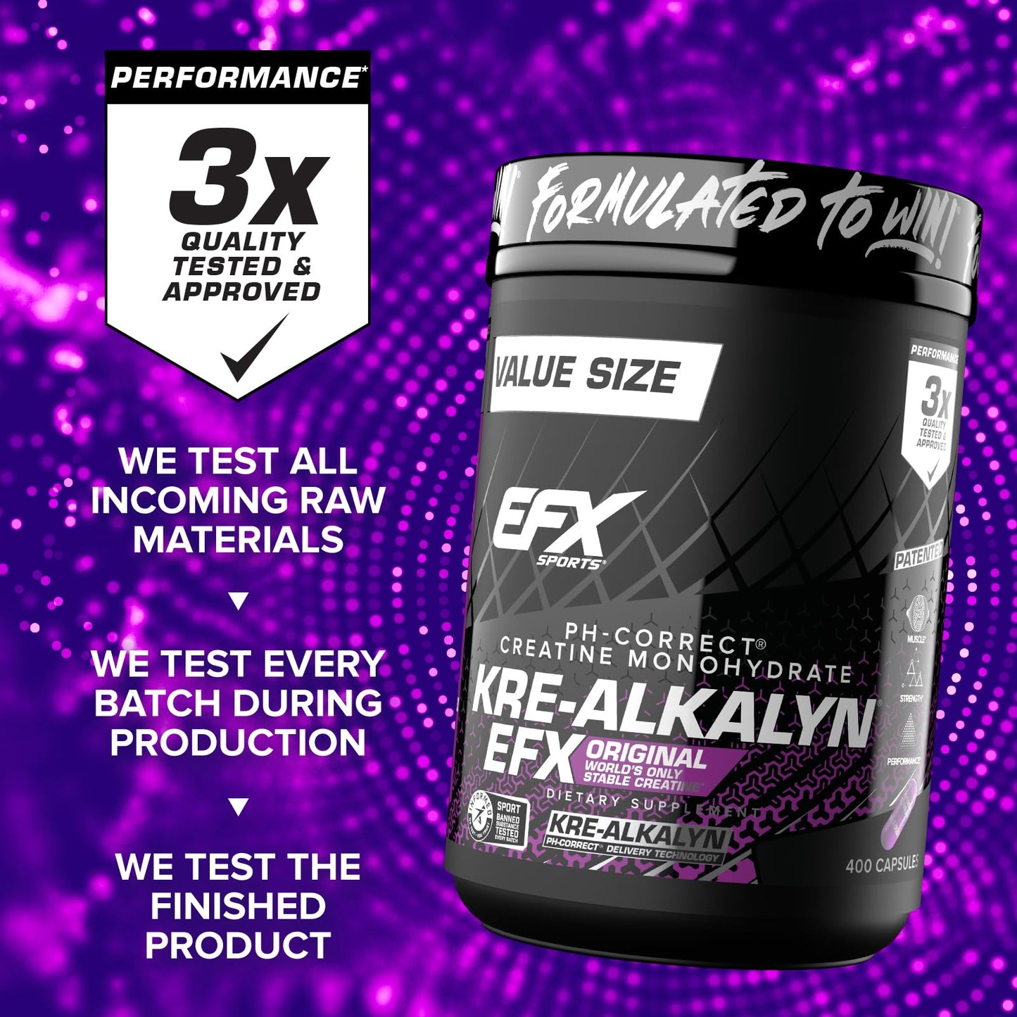 EFX Sports Kre-Alkalyn EFX Creatine Monohydrate Capsule, 400 Capsules