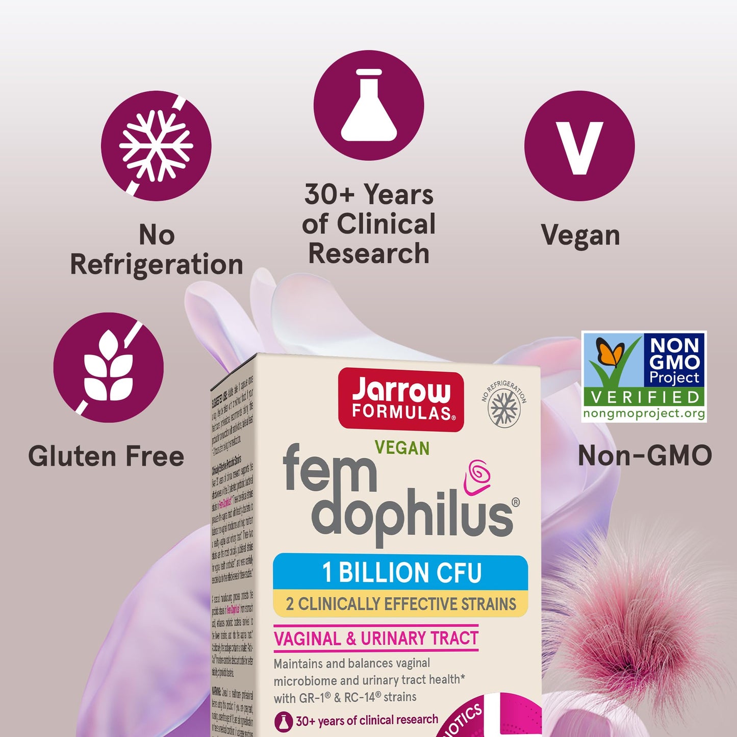 Jarrow Formulas Fem-Dophilus Vaginal Probiotics 1 Billion CFU with 2 Science-Backed Strains Capsules, 30 Count