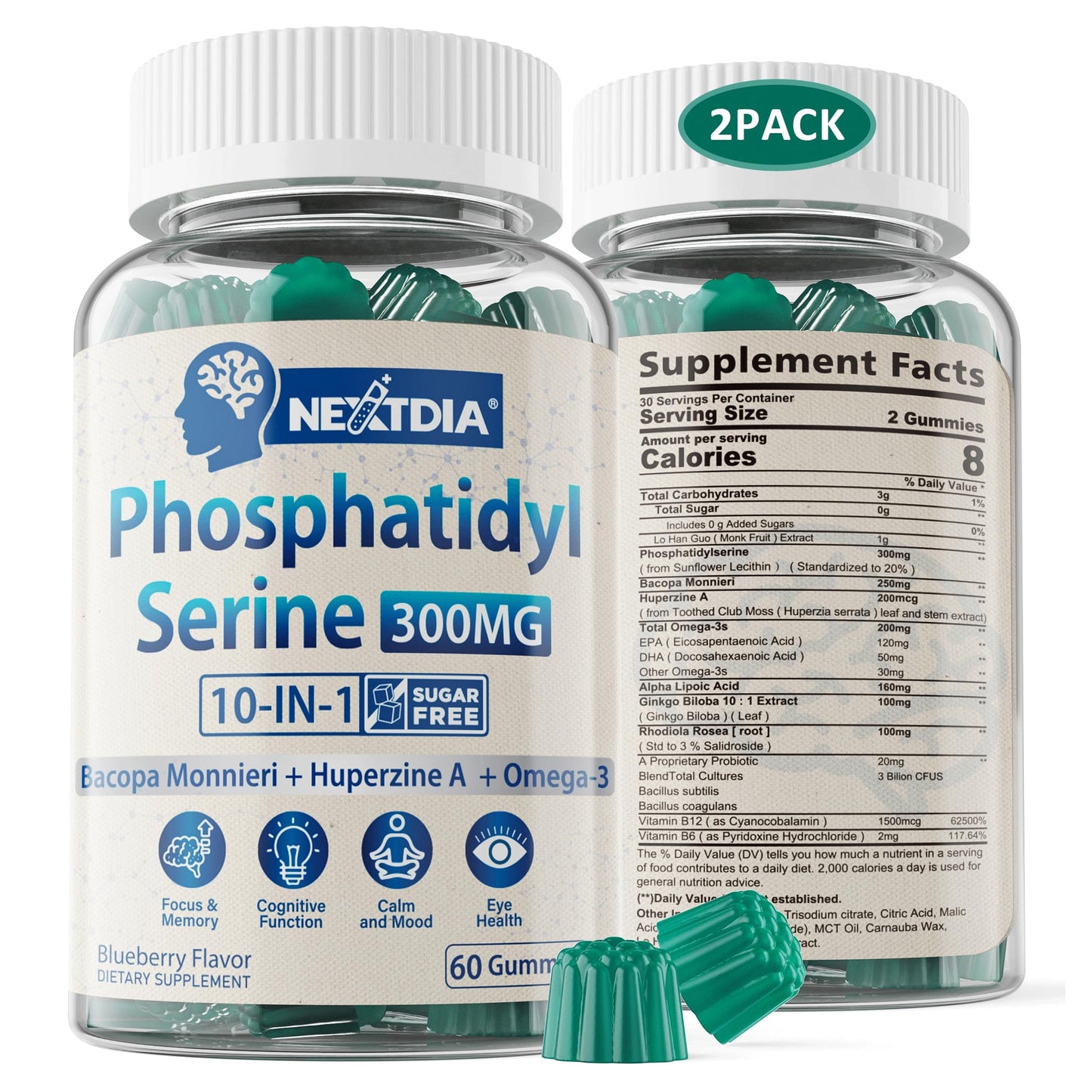 Nextdia Phosphatidylserine Nootropic Brain Supplement Gummies, 120 Count
