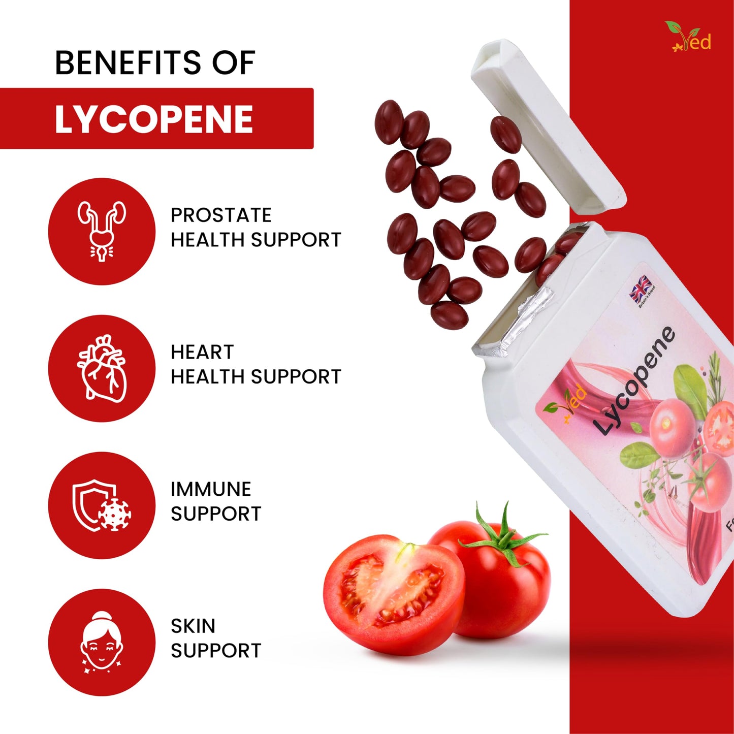 Ved Lycopene 500 mg Softgels, 180 Count