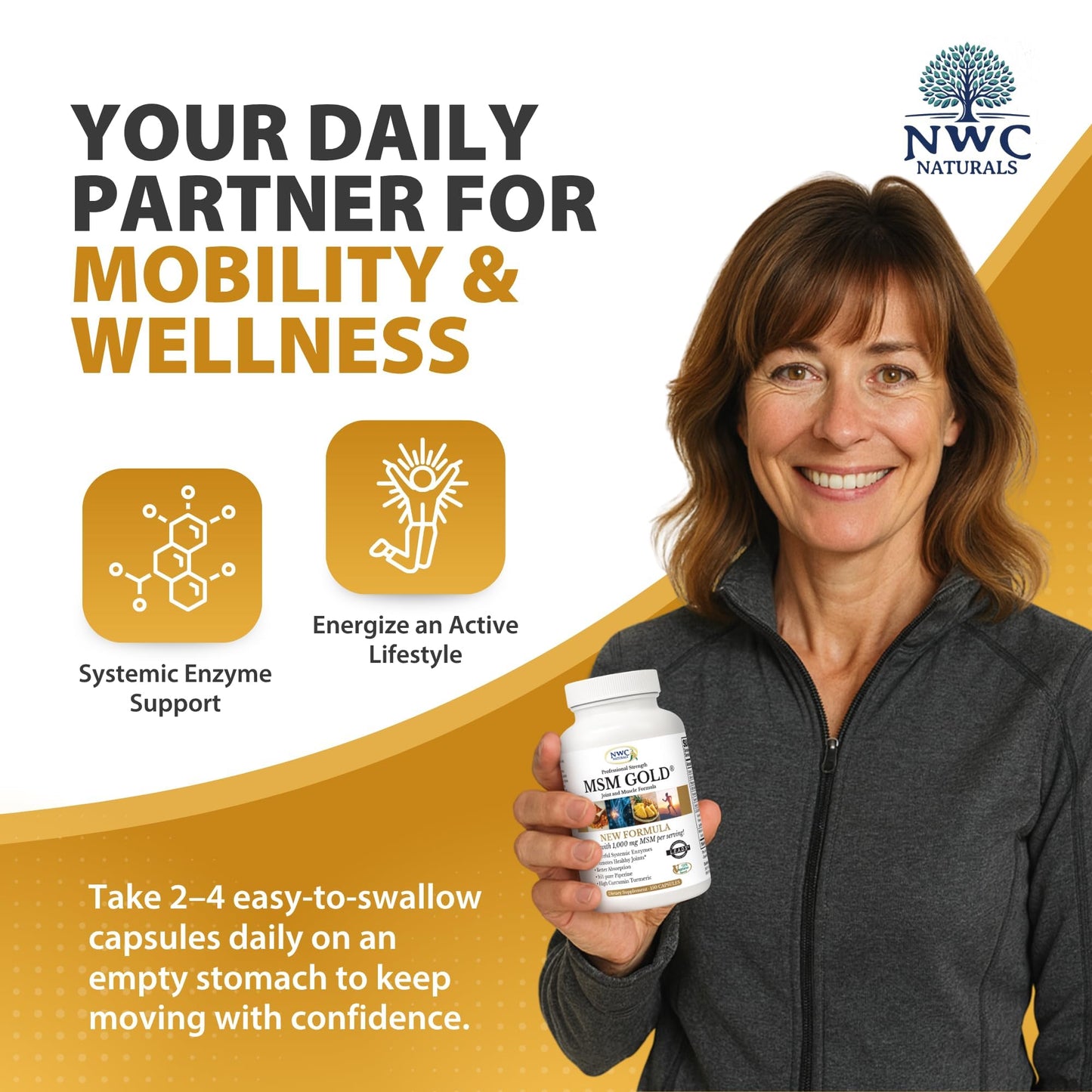 NWC Naturals MSM Gold Systemic Enzyme Supplement Capsules 300