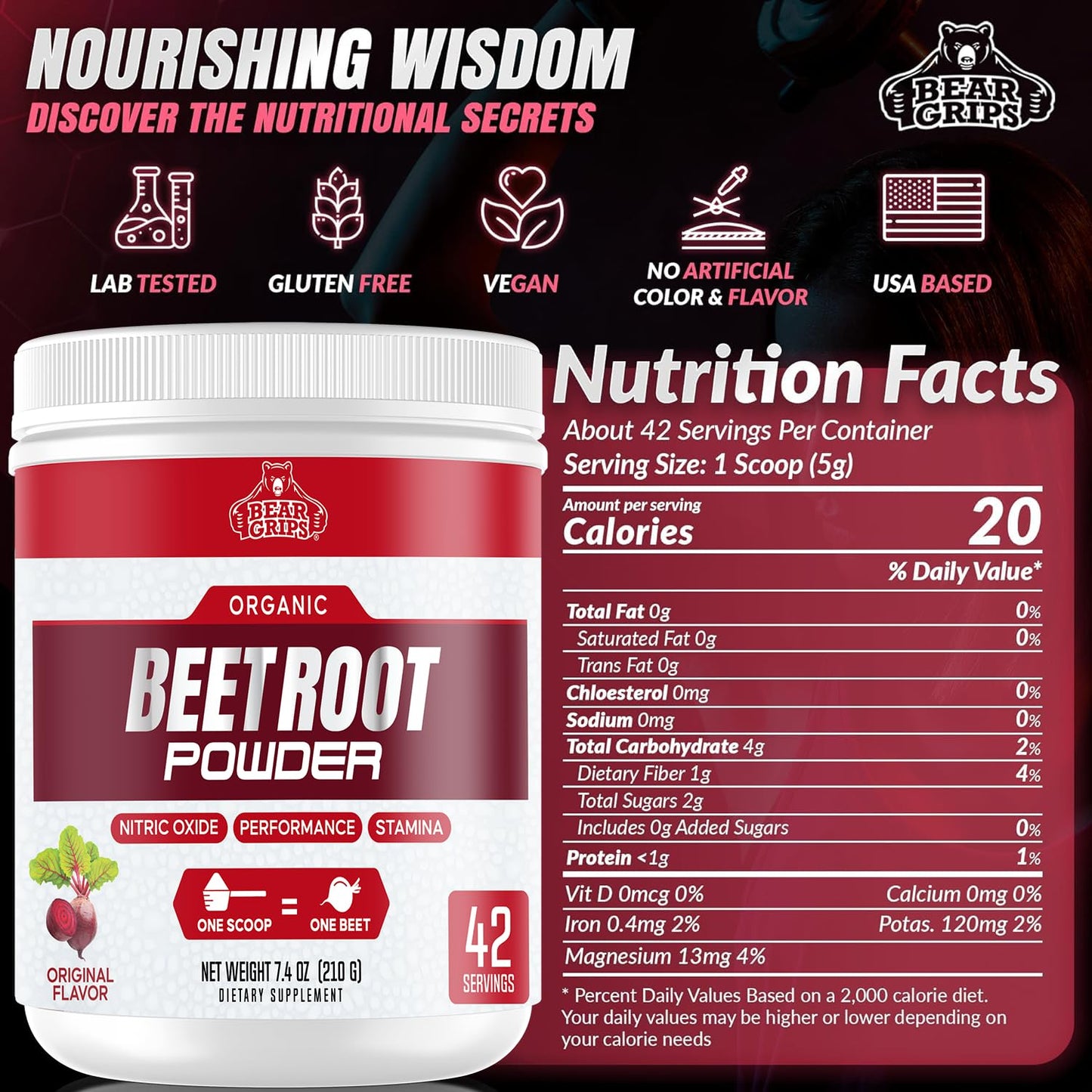 Bear Grips Beet Root Powder 7.4 Ounce