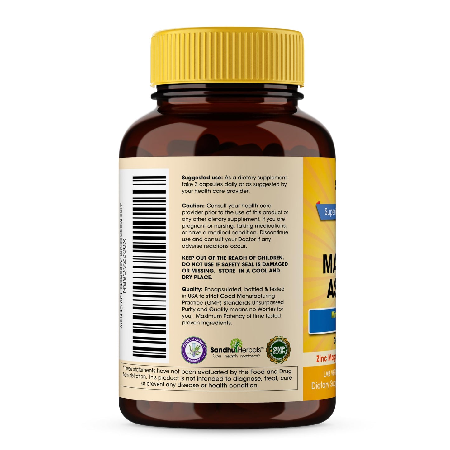SANDHUHERBALS Zinc Magnesium Aspartate Supplement Capsules, 90 Count