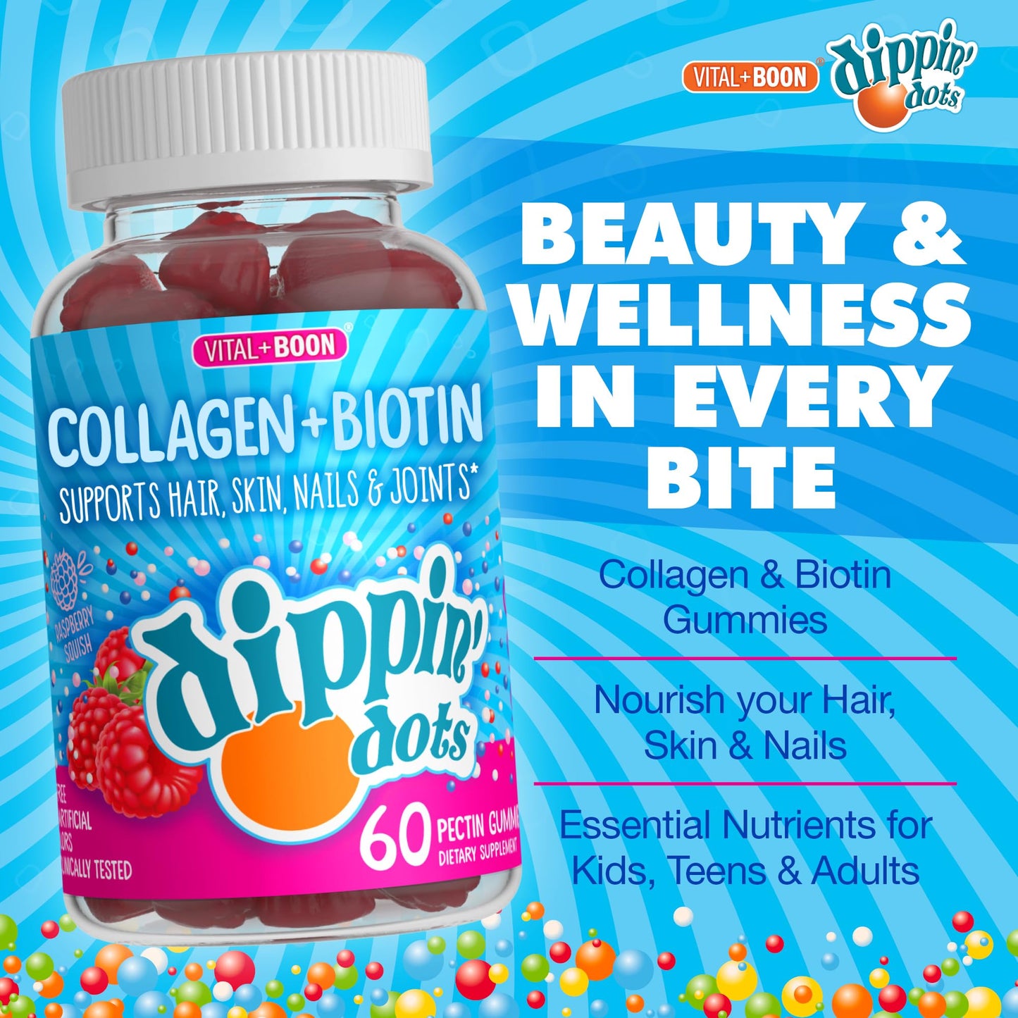 Vital+Boon Hair Skin and Nails Vitamins Biotin Collagen Gummy 60