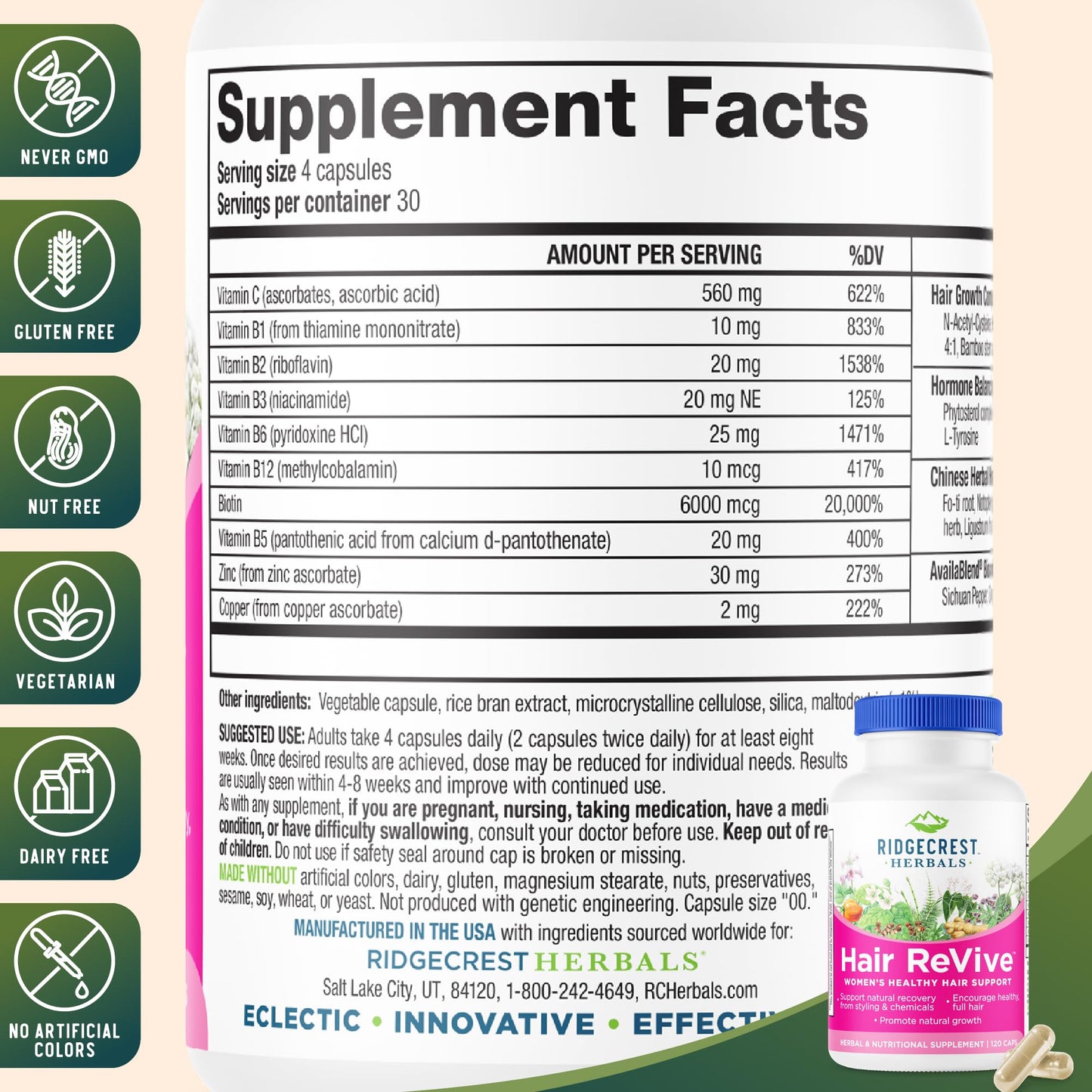 RidgeCrest Herbals Hair ReVive Capsules 120