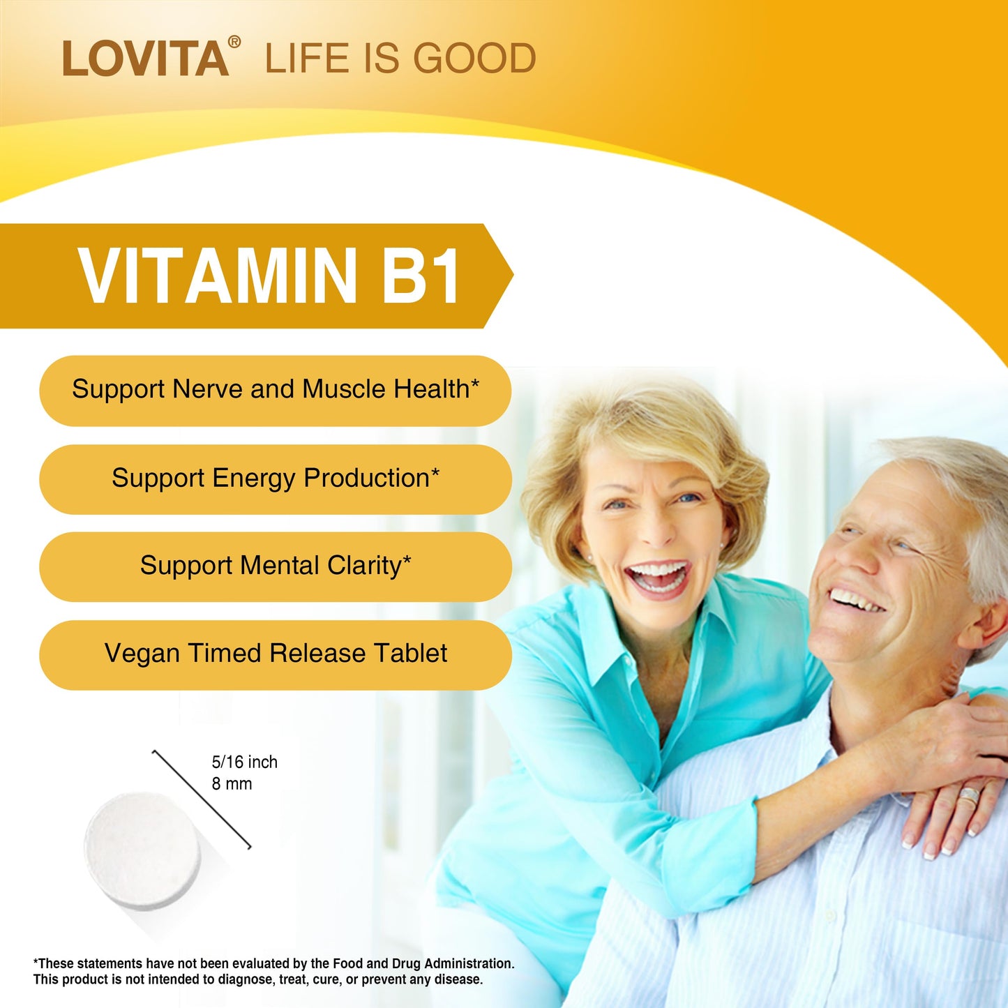 LOVITA Vitamin B1 (Thiamine) 50mg Timed Release, 8 Hours Sustained, with Vitamin B12 100mcg, Support Metabolism & Nerve Health, 130 Tablets