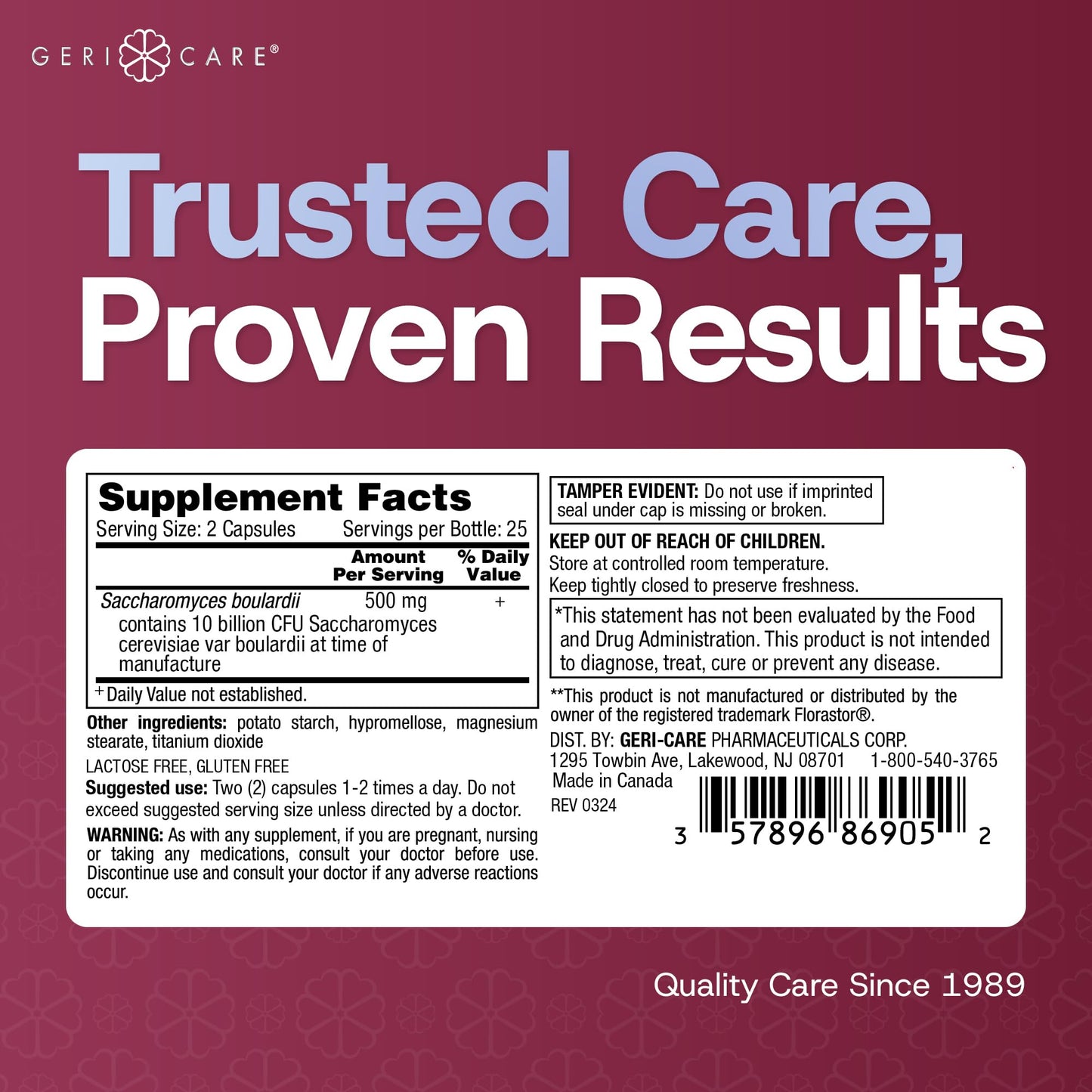 GeriCare Saccharomyces boulardii Probiotic Capsule 100 Capsules