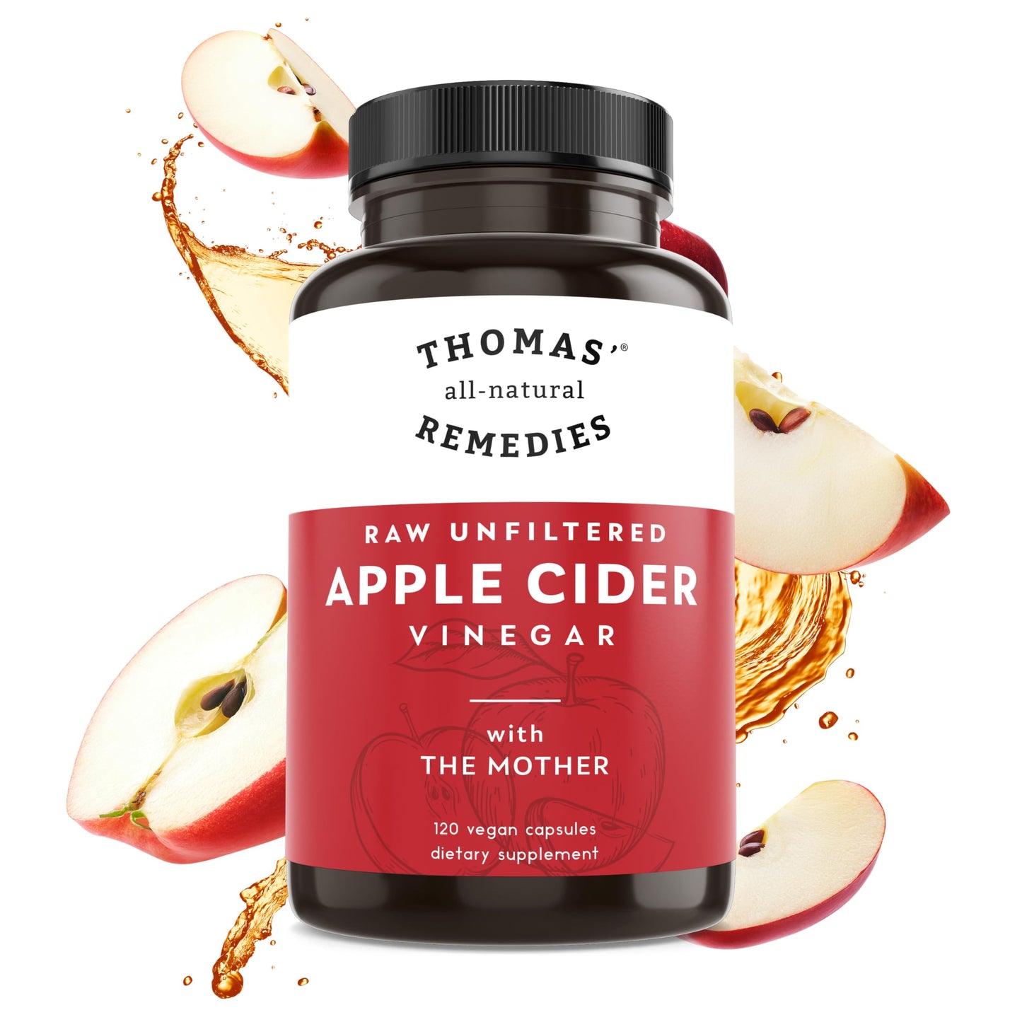 Thomas' all-natural Remedies Apple Cider Vinegar with the Mother, Raw & Unfiltered ACV Capsules, 120