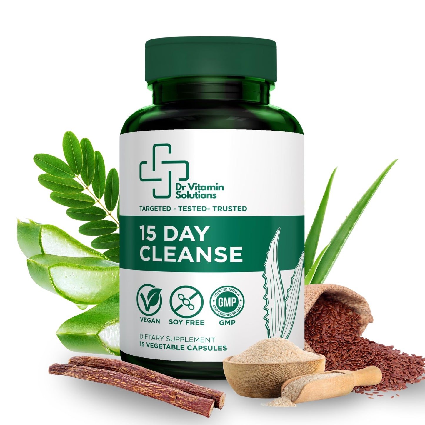 DR VITAMIN SOLUTIONS 15 Day Cleanse Natural Colon Detox & Digestive Support with Senna, Aloe Vera, Cascara Sagrada & Probiotics – Gentle, Vegan Capsule 15 Count
