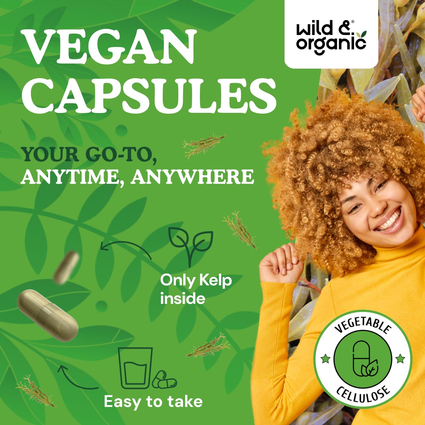 Wild & Organic Sea Kelp Supplement Capsules 600 mg, 60 Count