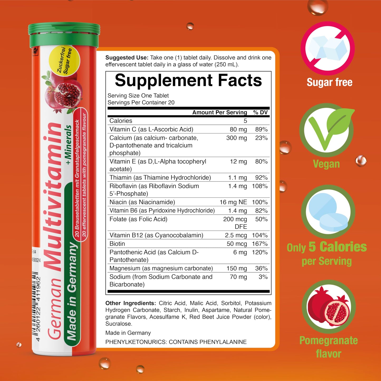 T&D German Multivitamin + Mineralien Drink Effervescent Tablets 60 Tablets