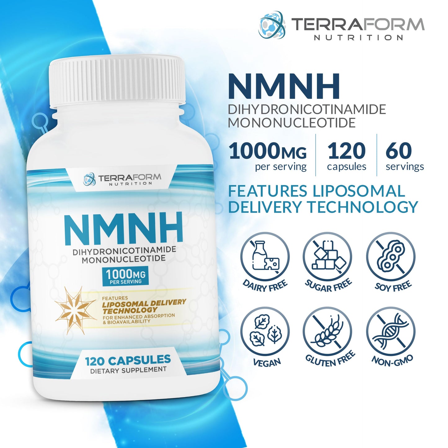 TerraForm Nutrition NMNH Dihydronicotinamide Mononucleotide 1000mg Capsule 1 Count
