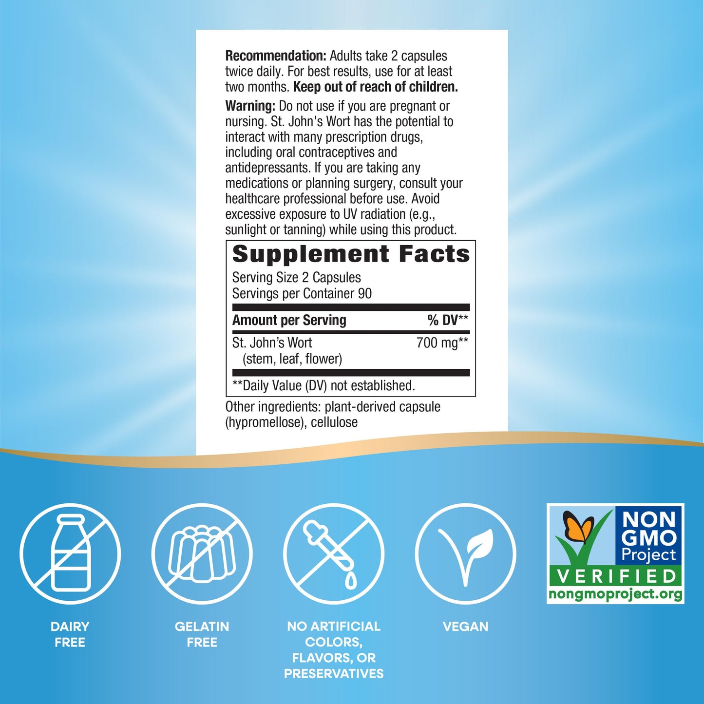Nature's Way St. John's Wort Herb, Promotes a Positive Outlook*, 700 mg per 2-Capsule Serving, Non-GMO Project Verified, Vegan, 360 Capsules