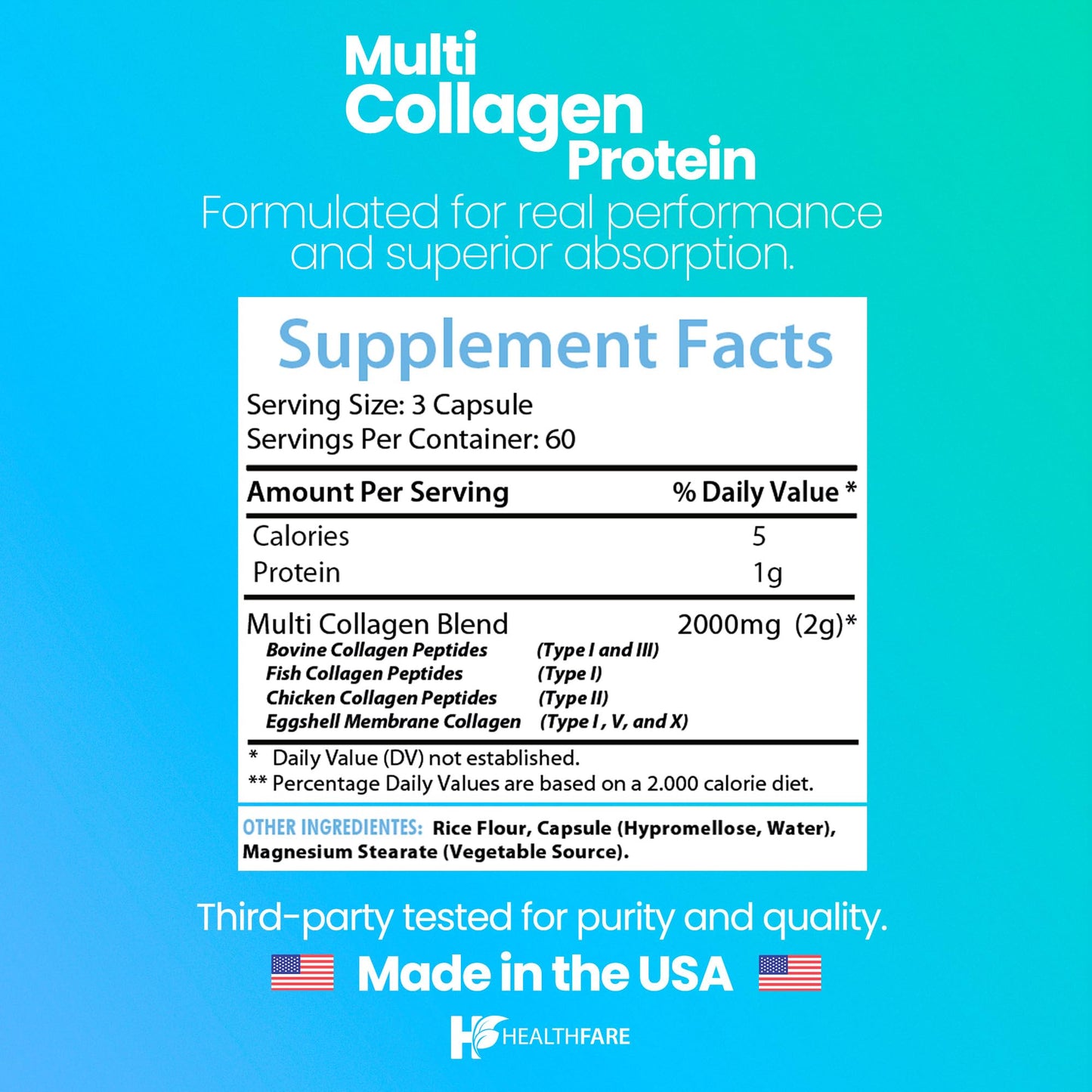 Healthfare Multi Collagen Protein Capsules for Women & Men - 180 Count