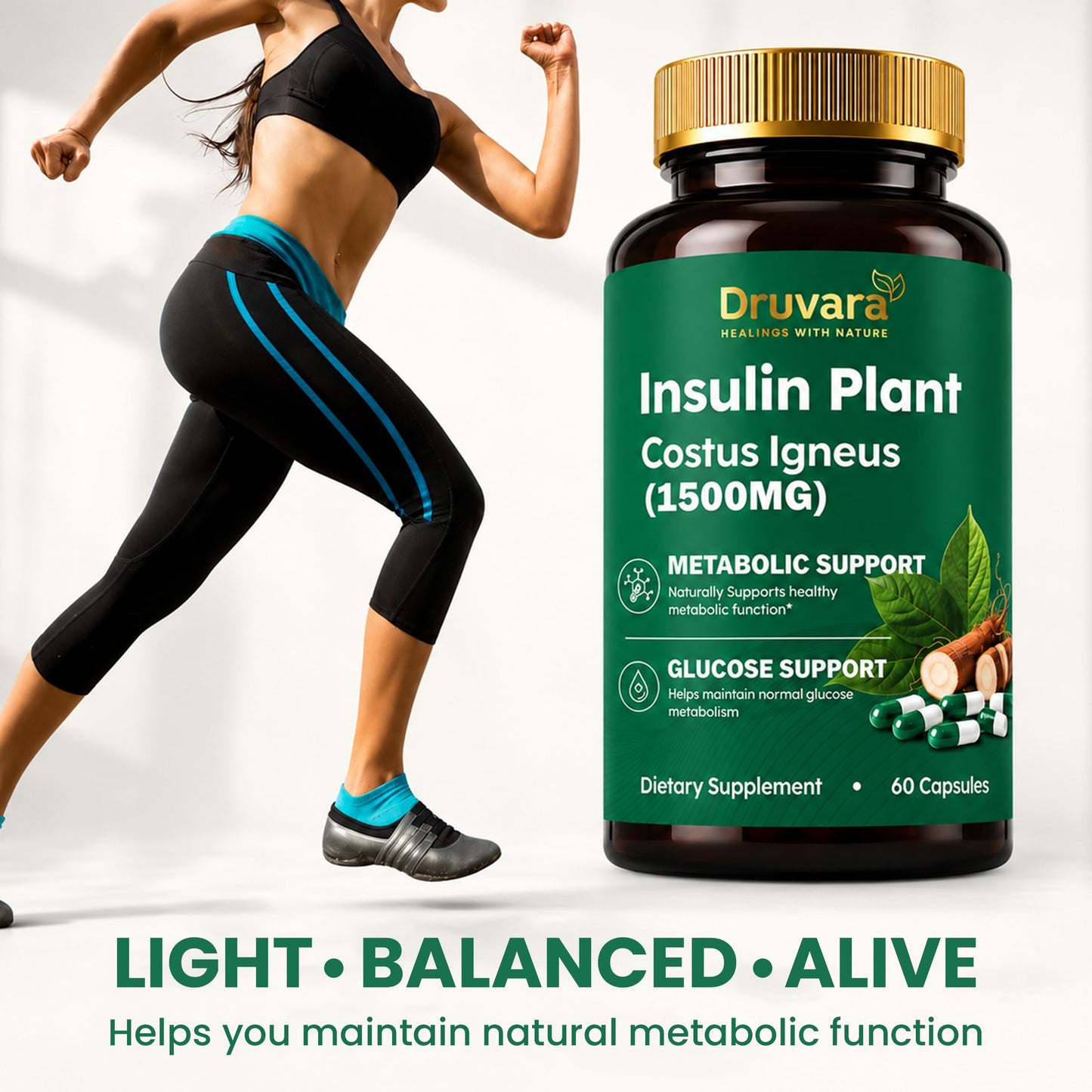 Druvara Insulin Plant Capsules (Costus Igneus), 60 Capsules