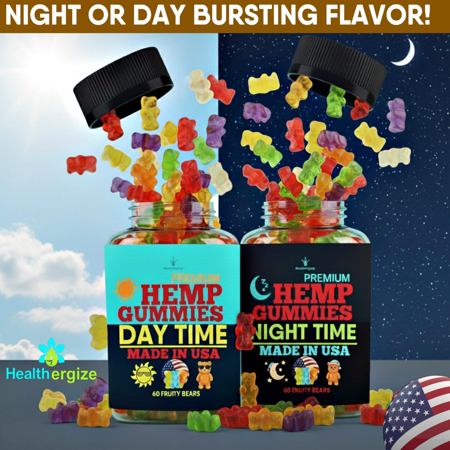Healthergize Hemp Gummies for Sleep Time and Daytime Boost Chewable, 120 Count