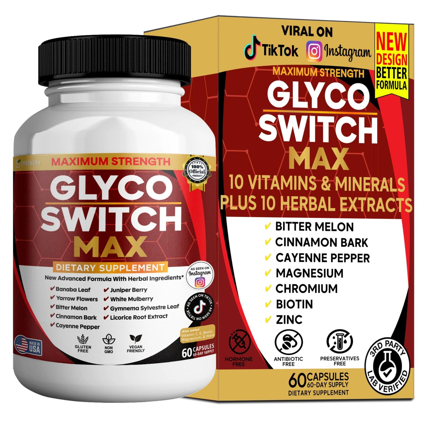 GREENVIFY Glyco Switch Max Maximum Strength Dietary Supplement Capsule, 60 Capsules