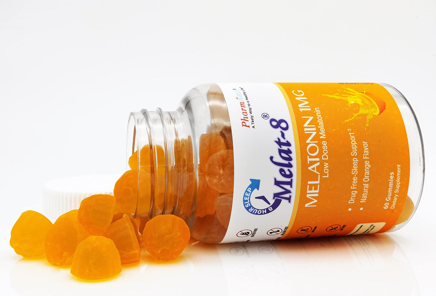 Melat-8 Low Dose Sleep Gummies Melatonin 1mg for Sleep Support, 60 Count, Cherry Orange Flavor
