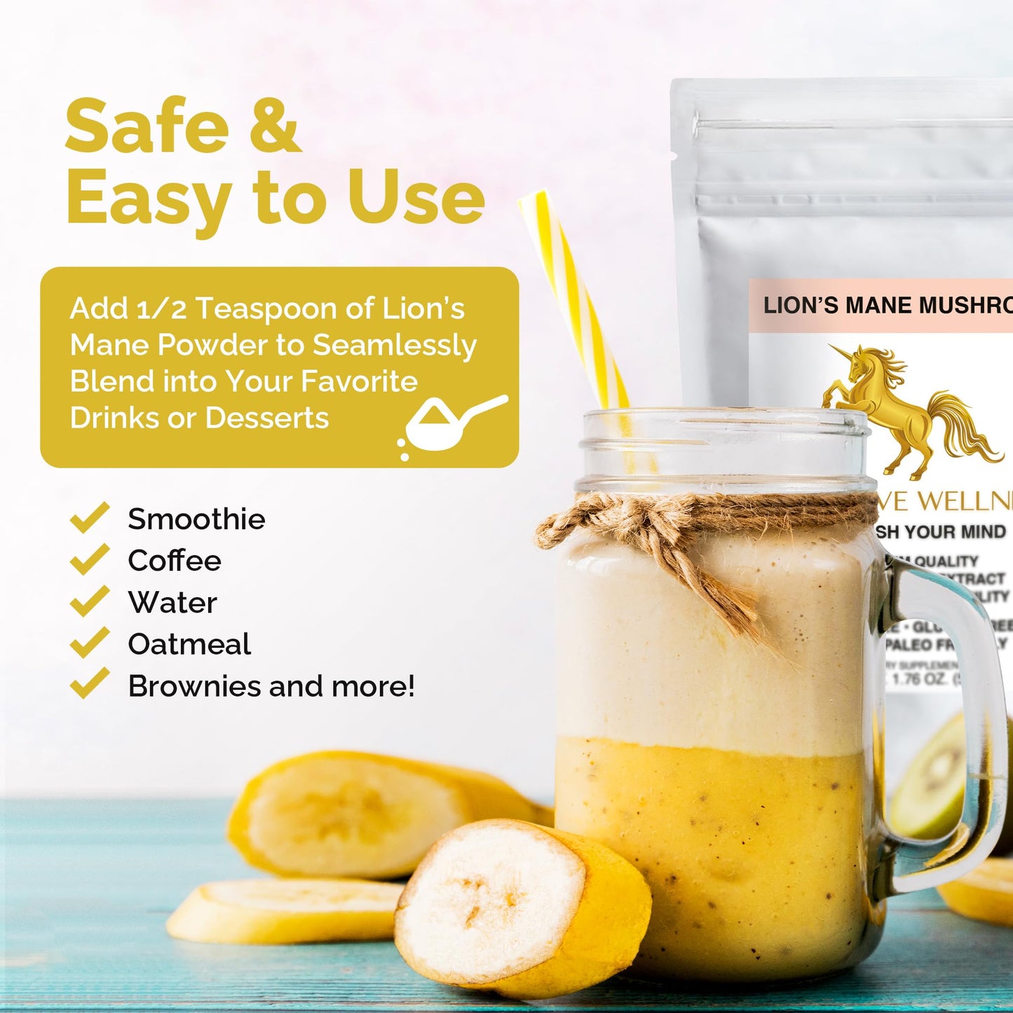 Addictive Wellness Lions Mane Supplement Powder, 1.76 oz