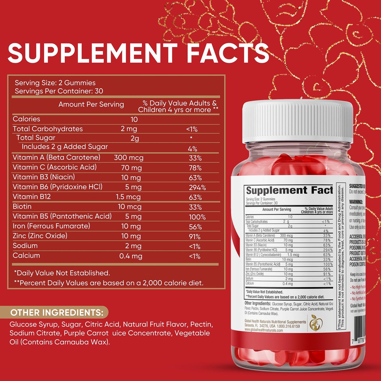 Global Health Naturals Nutritional Supplements Vegan Women’s Multivitamin Gummies with Iron – Gummy, 60 Count