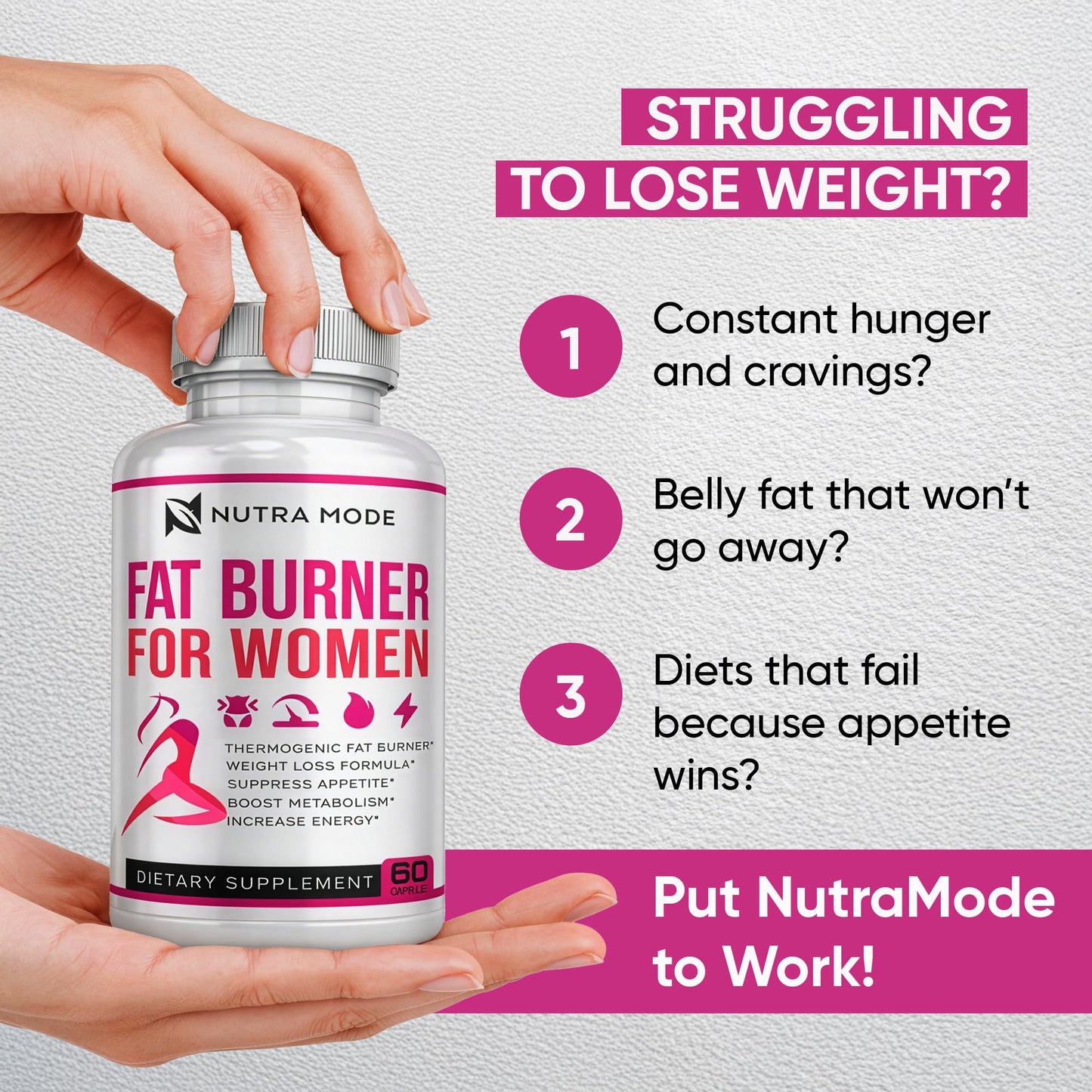 NUTRAMODE Thermogenic Fat Burner Weight Loss Diet Pills for Women, 60 Capsules