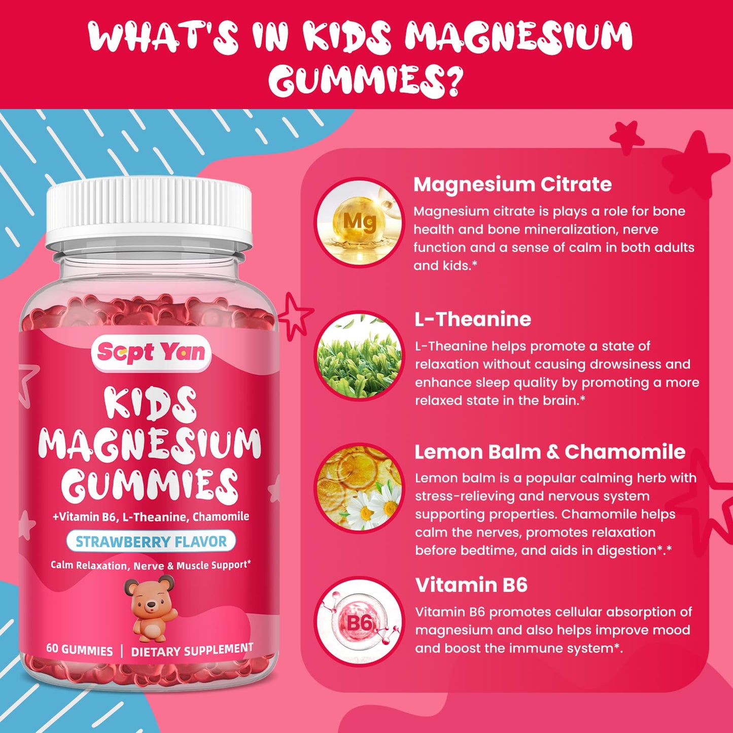 SEPT YAN Magnesium Gummies for Kids Gummy 120 Count