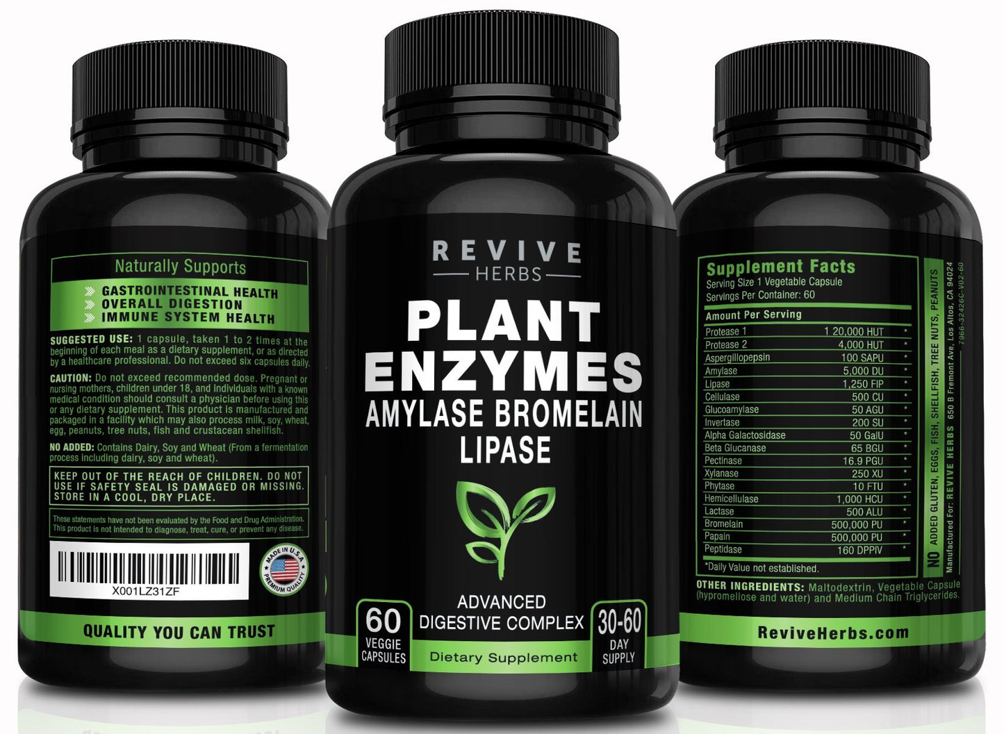 Revive Herbs Advanced Plant-Based Digestive Enzymes Capsules 60 Count