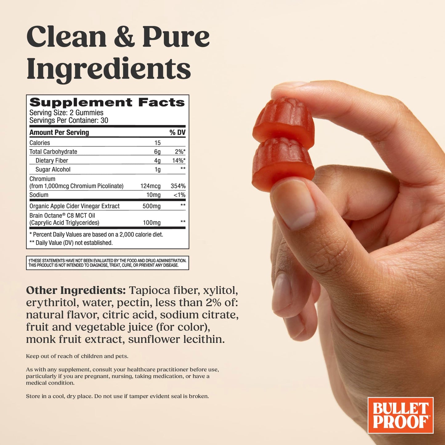 Bulletproof Apple Cider Vinegar Max Sugar-Free Gummies, 60 Count