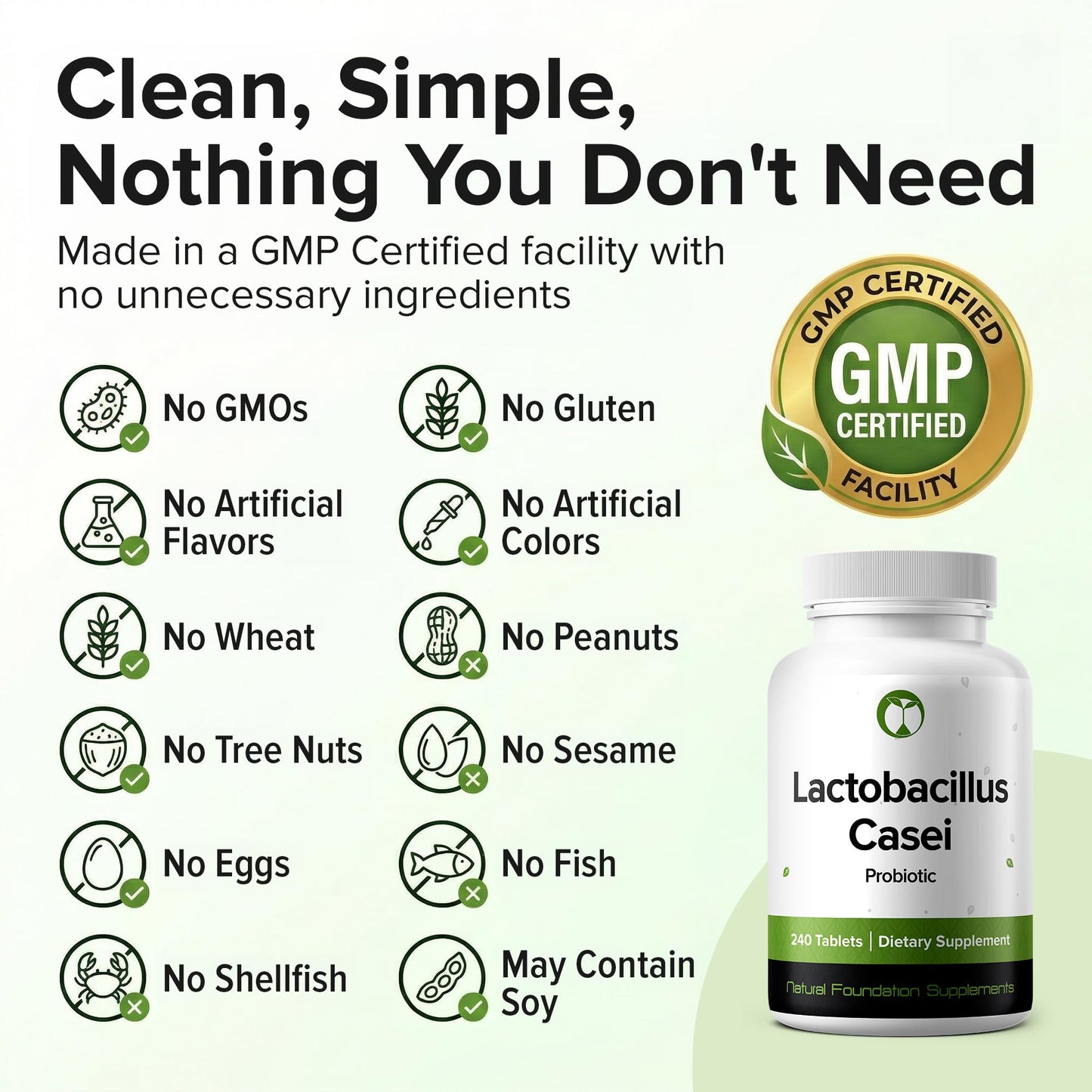 Natural Foundation Supplements Lactobacillus Casei Probiotic Tablets 240