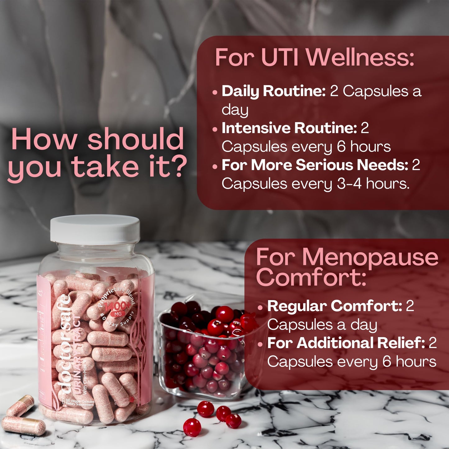 DOCTOR SAFE Cranberry D-Mannose Capsules, 120 Count