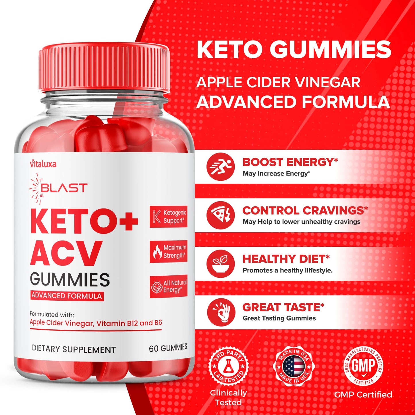 Vitaluxa Blast Keto ACV Gummies 60 Count