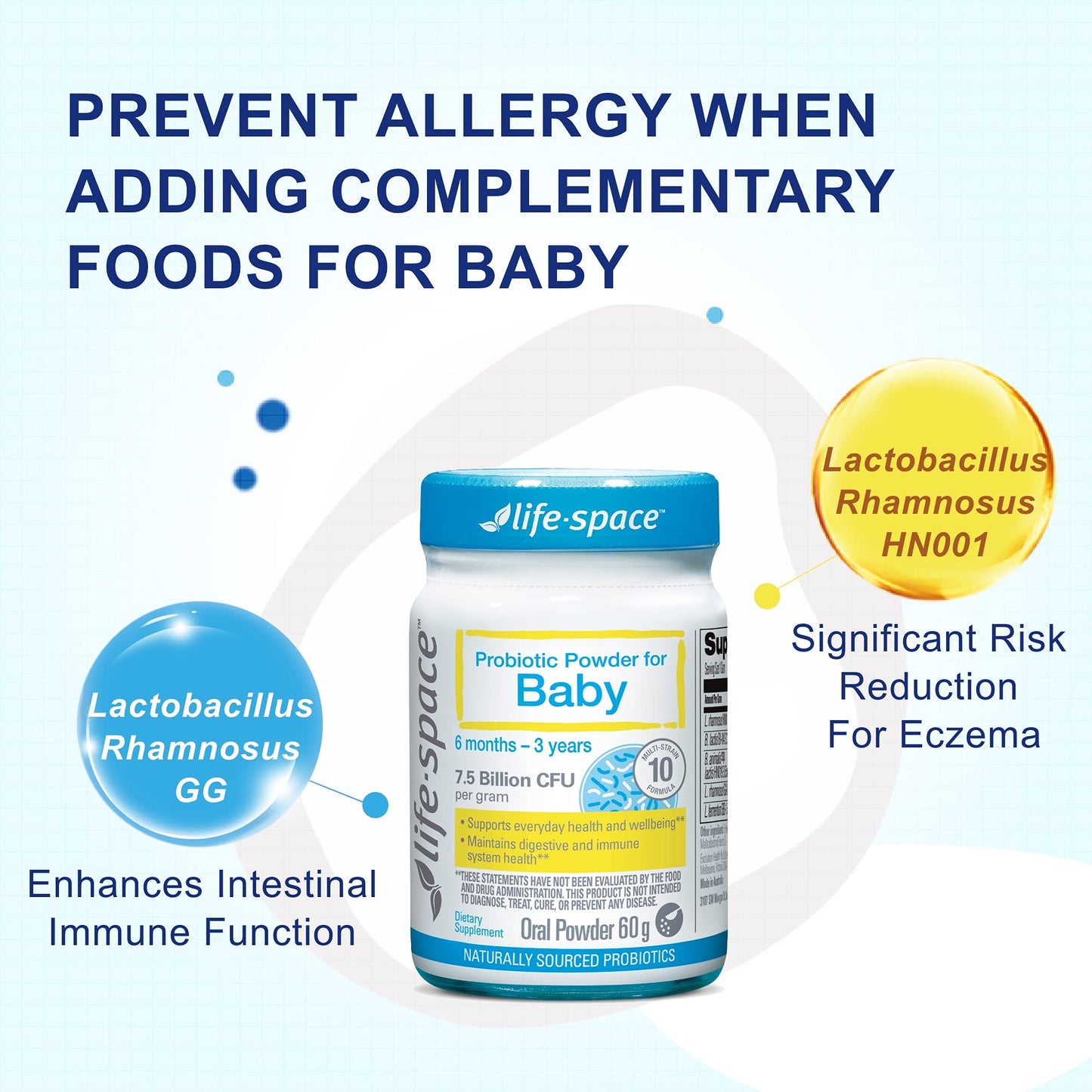 Life-Space Probiotic Powder 2.12 oz for Baby (0-36 Months), 7.5 Billion CFU, Multi-Strain