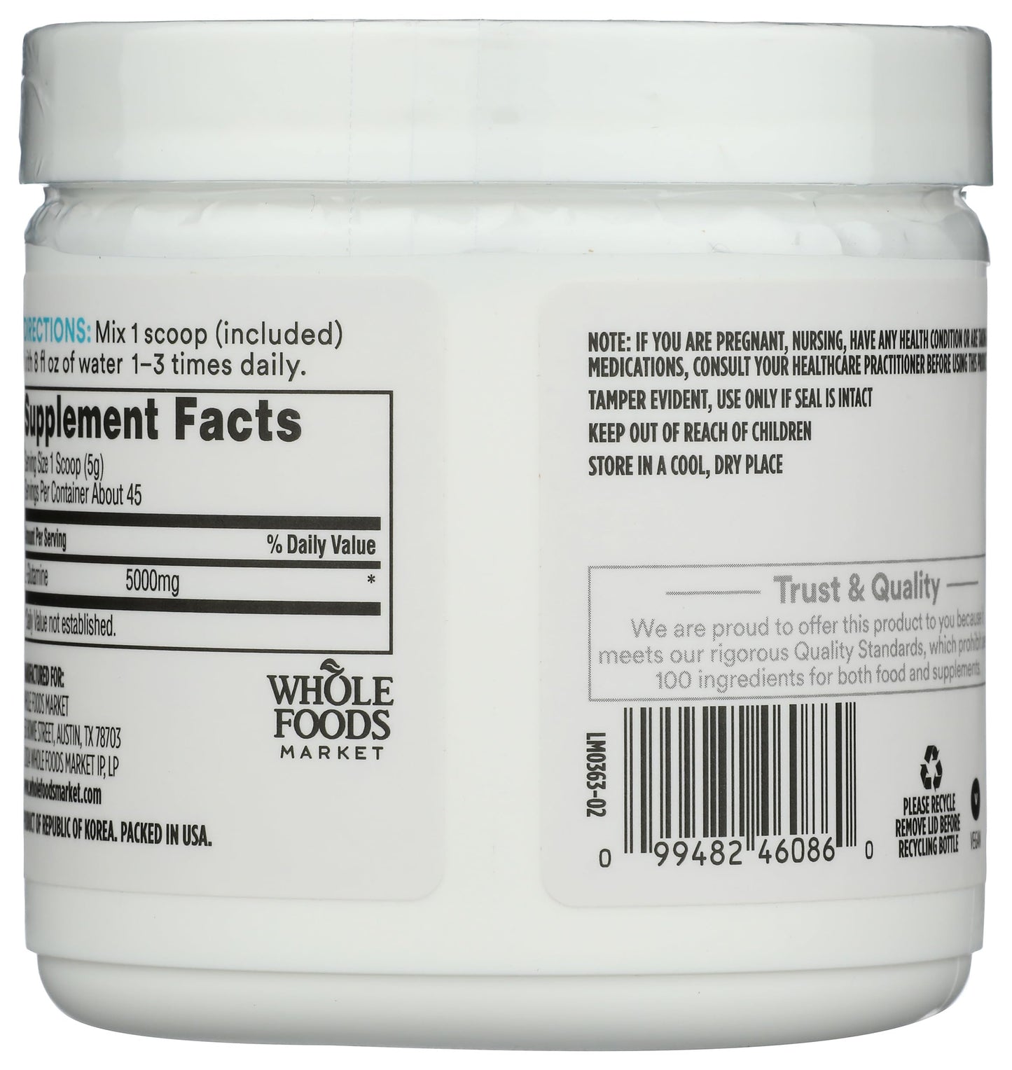 Whole Foods Market L-Glutamine Free-Form Powder, 8 oz