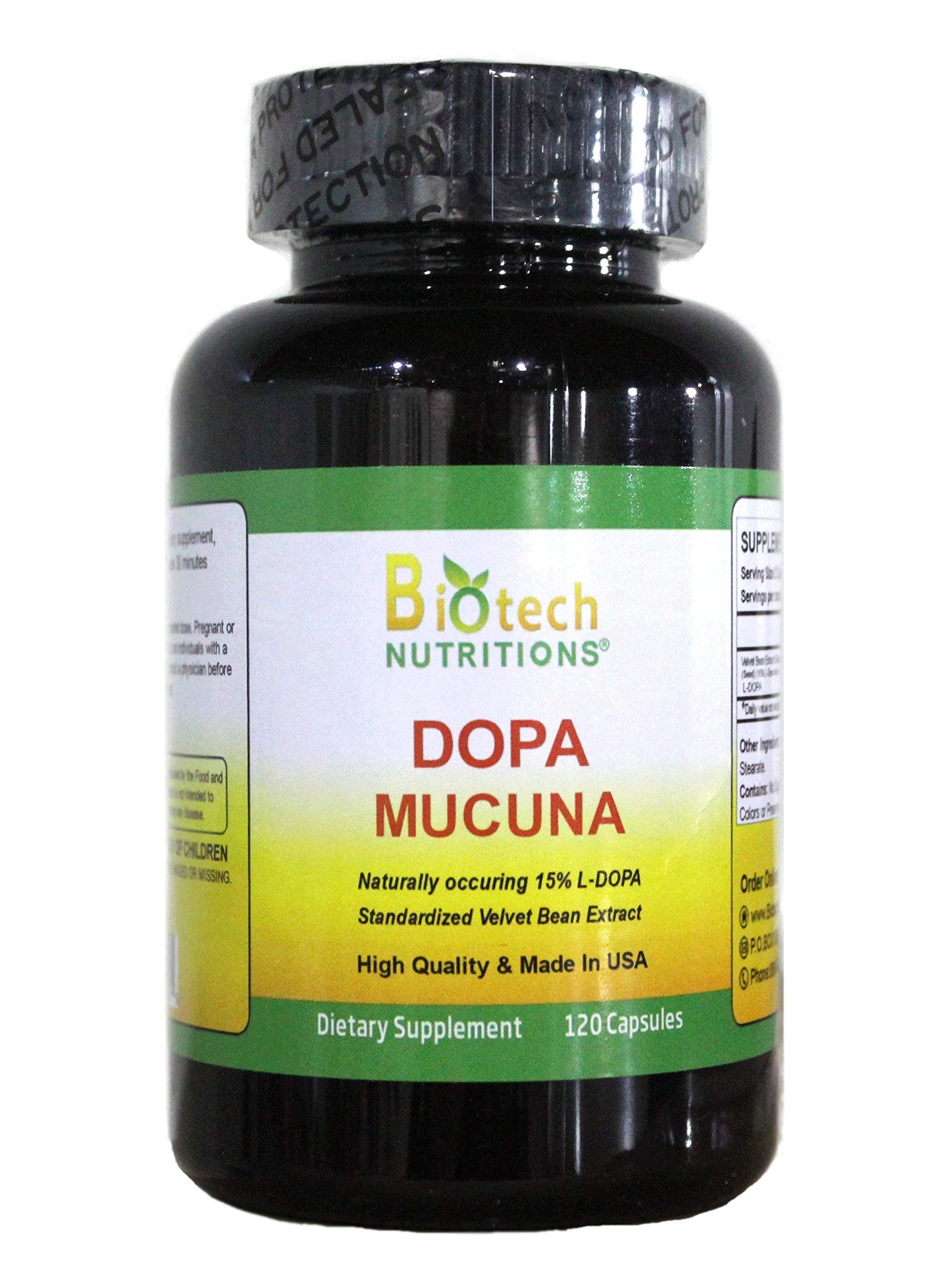 Biotech Nutritions Dopa Mucuna 15% L-Dopa (Mucuna pruriens) Capsule, 120 Count
