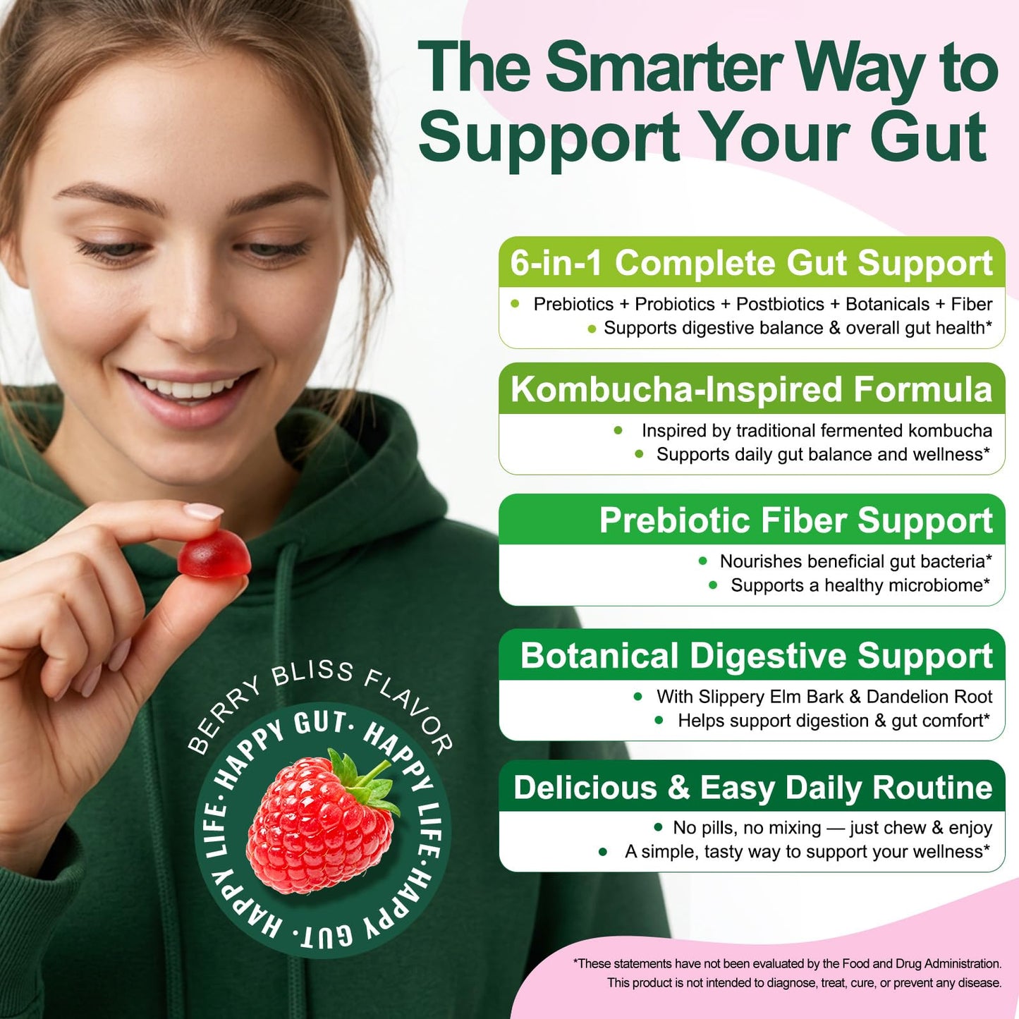 NenMaoKeNu Probiotic Kombucha Gummies, 60 Gummies