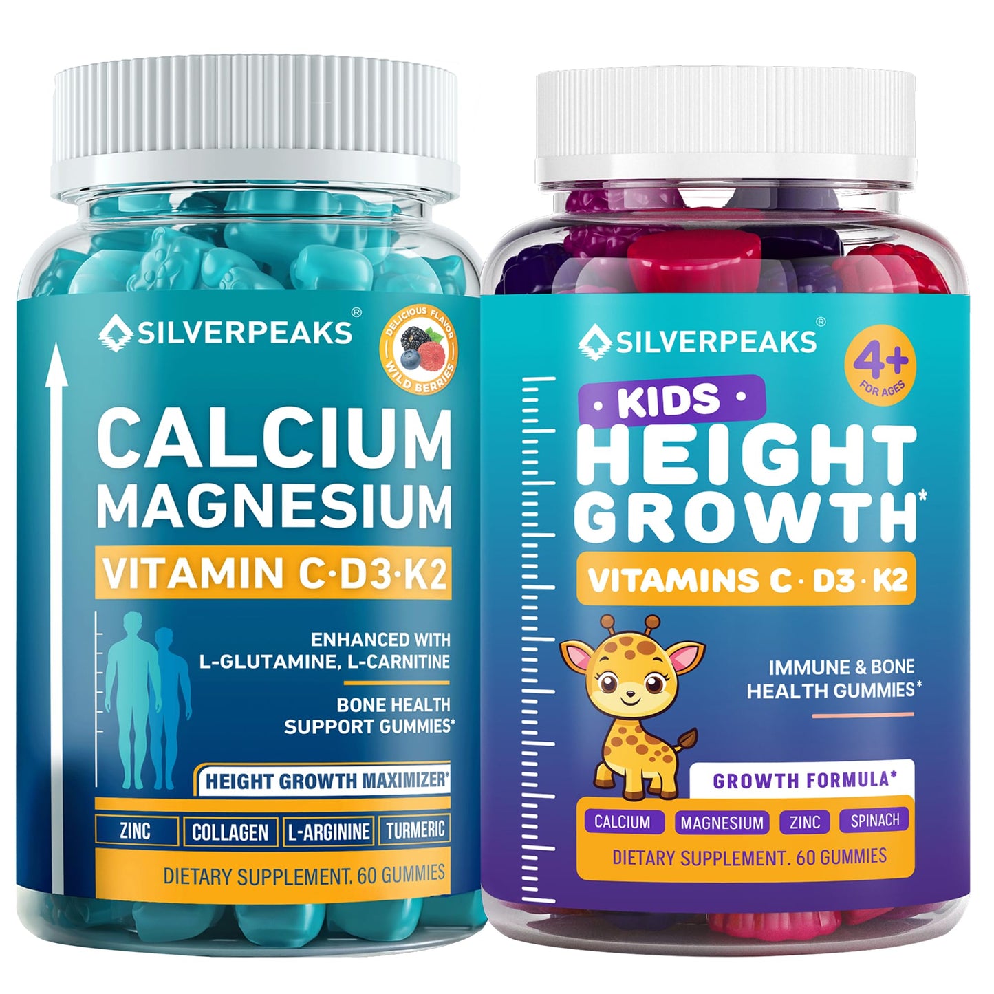 Silverpeaks Calcium Magnesium Gummies for Kids – Multivitamin with Vitamin D3, K2, C, Zinc & Collagen, 120 Gummies